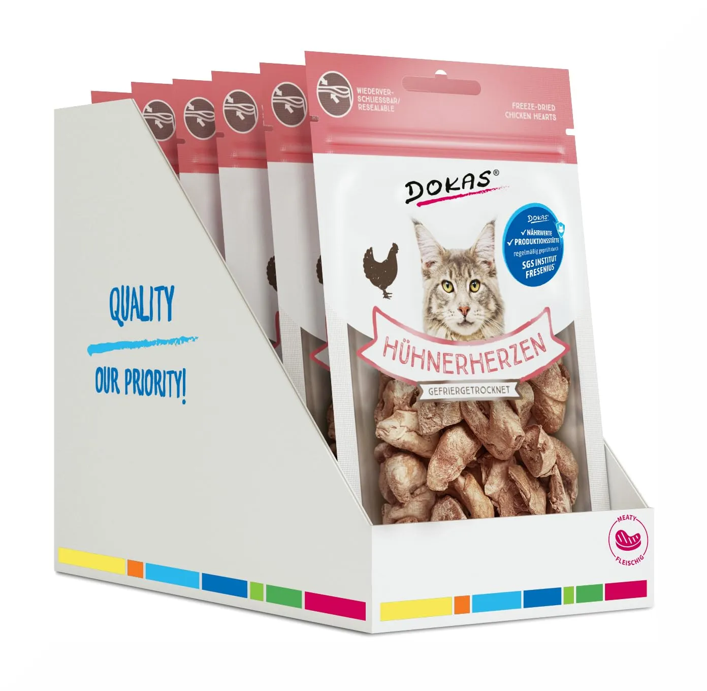 Cuori di pollo liofilizzati di Dokas | Confezione da 6 | 6 x 15 g | Snack per gatti | Grazie alla delicata liofilizzazione, il 100% dei nutrienti naturali è conservato - immagine 2