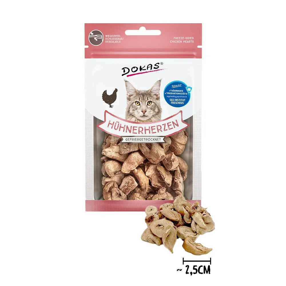 Cuori di pollo liofilizzati di Dokas | Confezione da 6 | 6 x 15 g | Snack per gatti | Grazie alla delicata liofilizzazione, il 100% dei nutrienti naturali è conservato - immagine 3