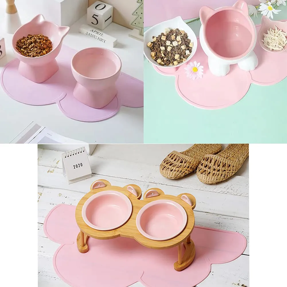 FANJIANG Tappetini Sottociotola per Cani/Gatti, Tappetino per Ciotola di Cibo Antiscivolo per Animali,Perfetto per Proteggere Il Pavimento da Liquidi (Rosa) - immagine 2