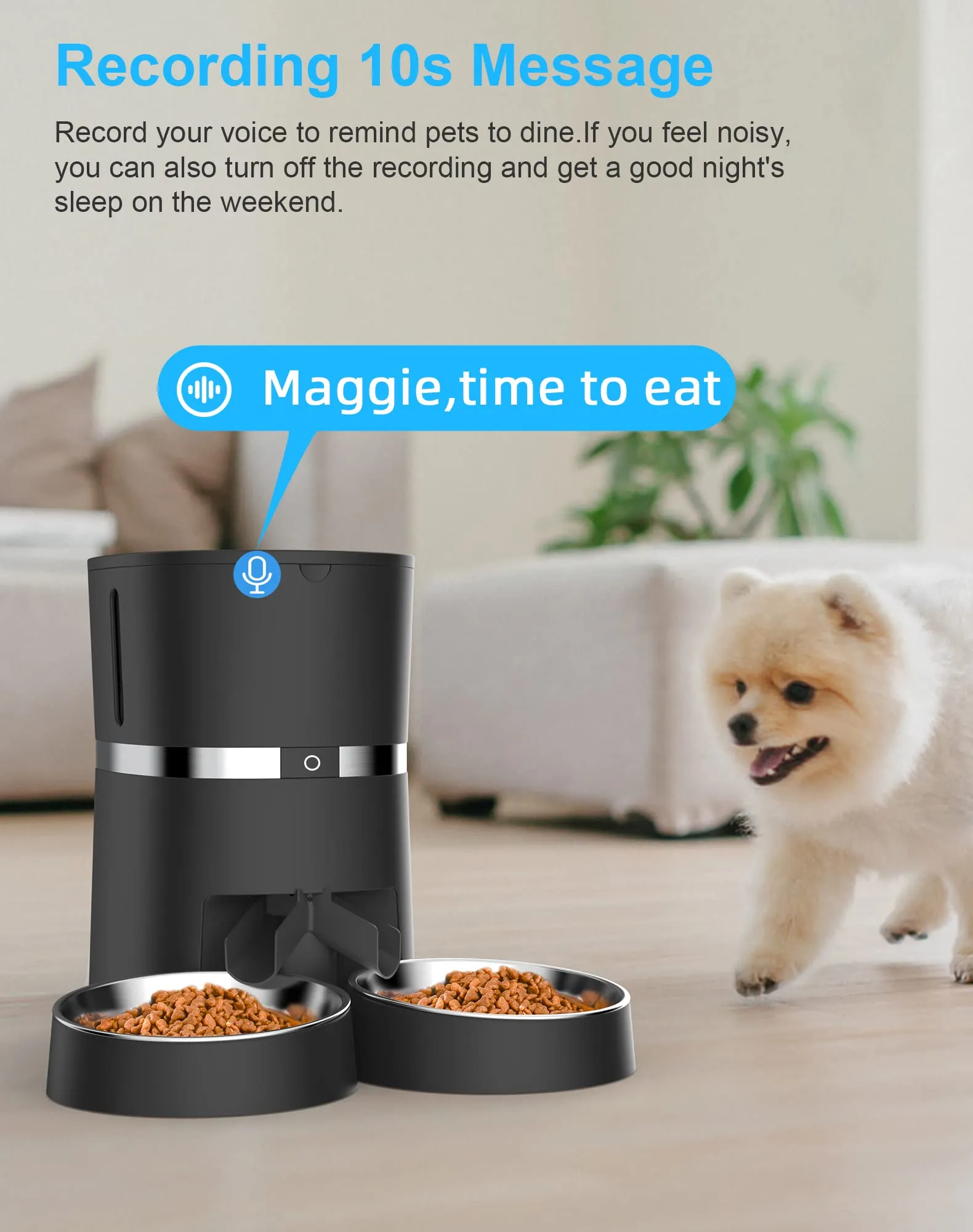 WellToBe Wifi Distributore Automatico di Cibo per Due Gatti, Alimentatore Automatico per Animali e Cani con Controllo App, Timer e di Registrazione del Suono Fino a 6 pasti al Giorno -Black - immagine 4