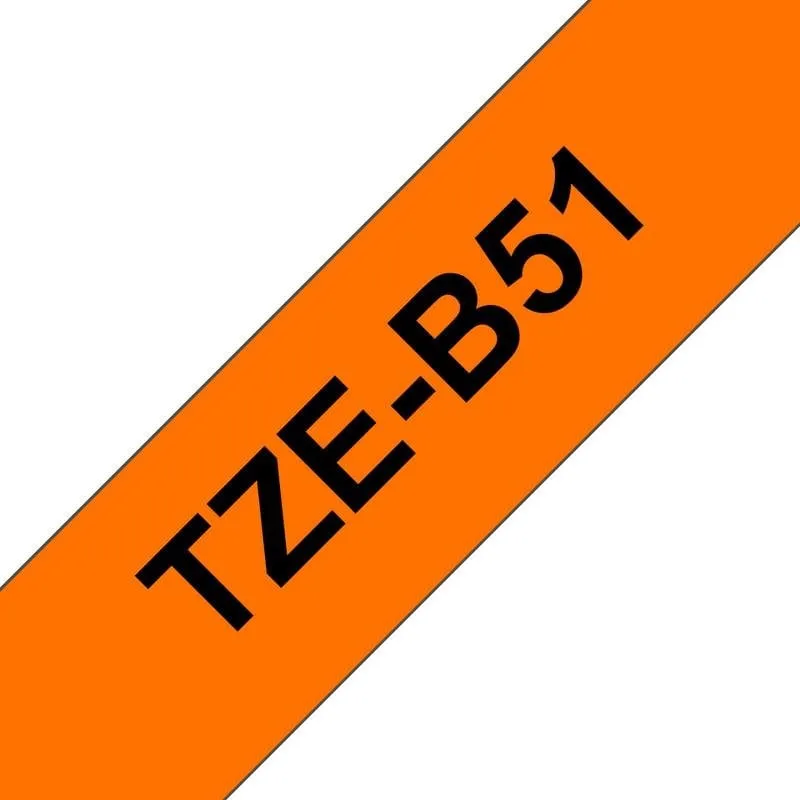 Cassetta etichettatrice Brother TZE-B51 nero su arancione fluorescente laminata 24 mm - immagine 1