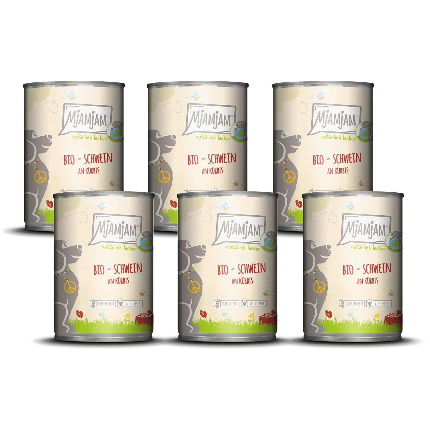 MjAMjAM - Cibo umido premium per cani - naturalmente delizioso - Maiale BIO con zucca, confezione da 6 (6 x 400 g), senza cereali con carne extra - immagine 1