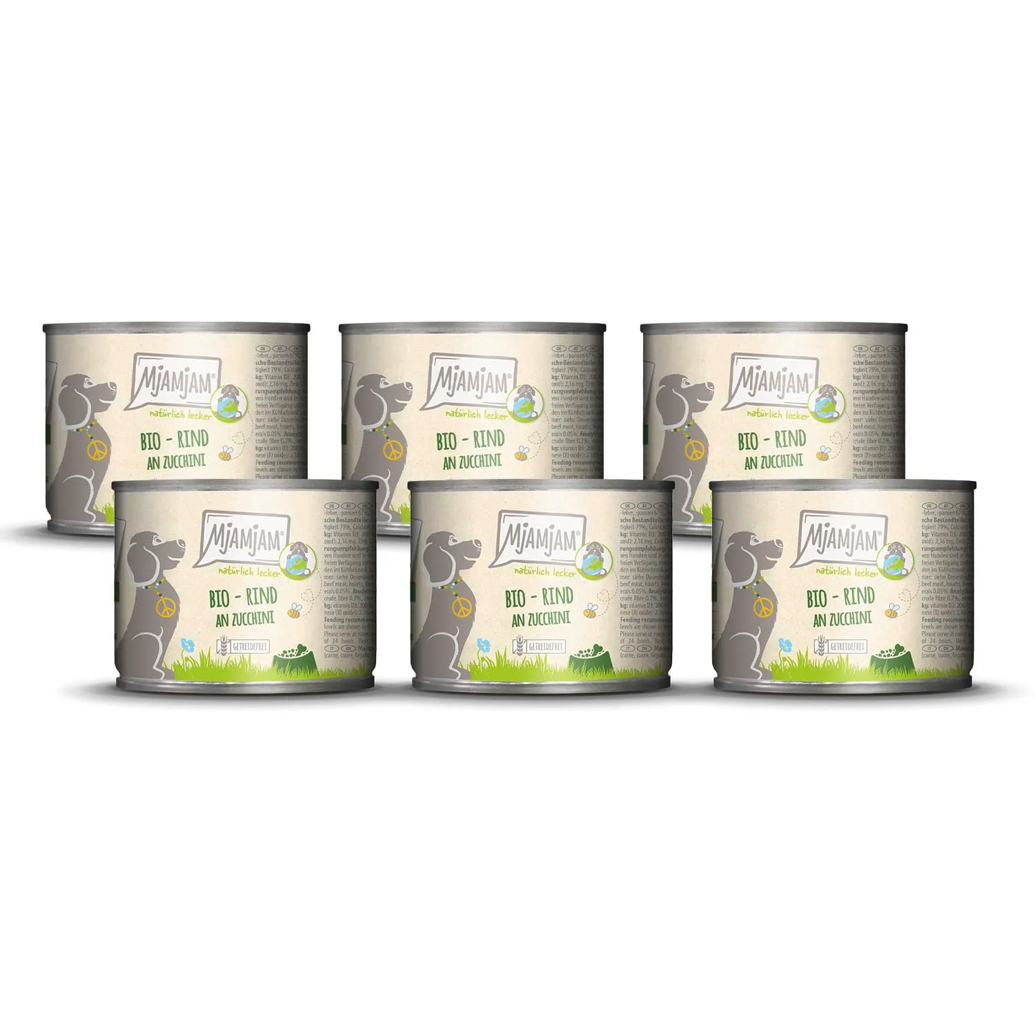MjAMjAM - Cibo umido premium per cani - naturalmente delizioso - manzo BIO con zucchine, confezione da 6 (6 x 200 g), senza cereali con carne extra - immagine 1