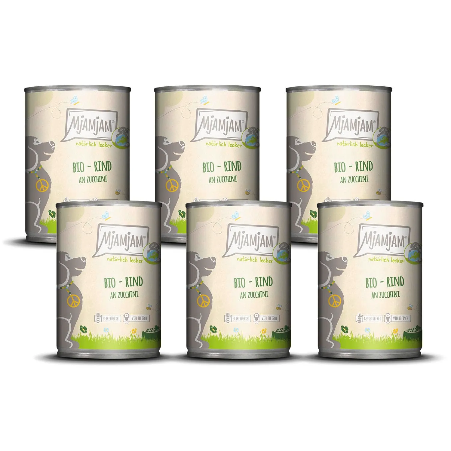 MjAMjAM - Cibo umido premium per cani - naturalmente delizioso - manzo BIO con zucchine, confezione da 6 (6 x 400 g), senza cereali con carne extra - immagine 1