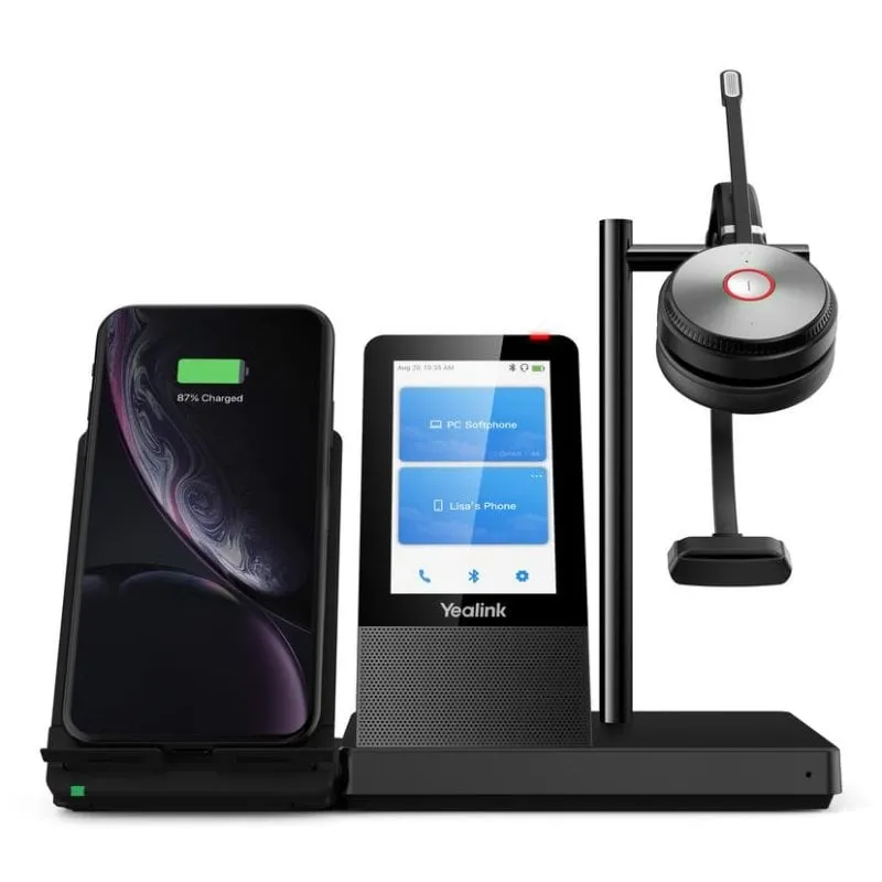 Auricolari Yealink WH66 Mono UC wireless Bluetooth per ufficio con cancellazione del rumore, microfono e base di ricarica neri - immagine 1