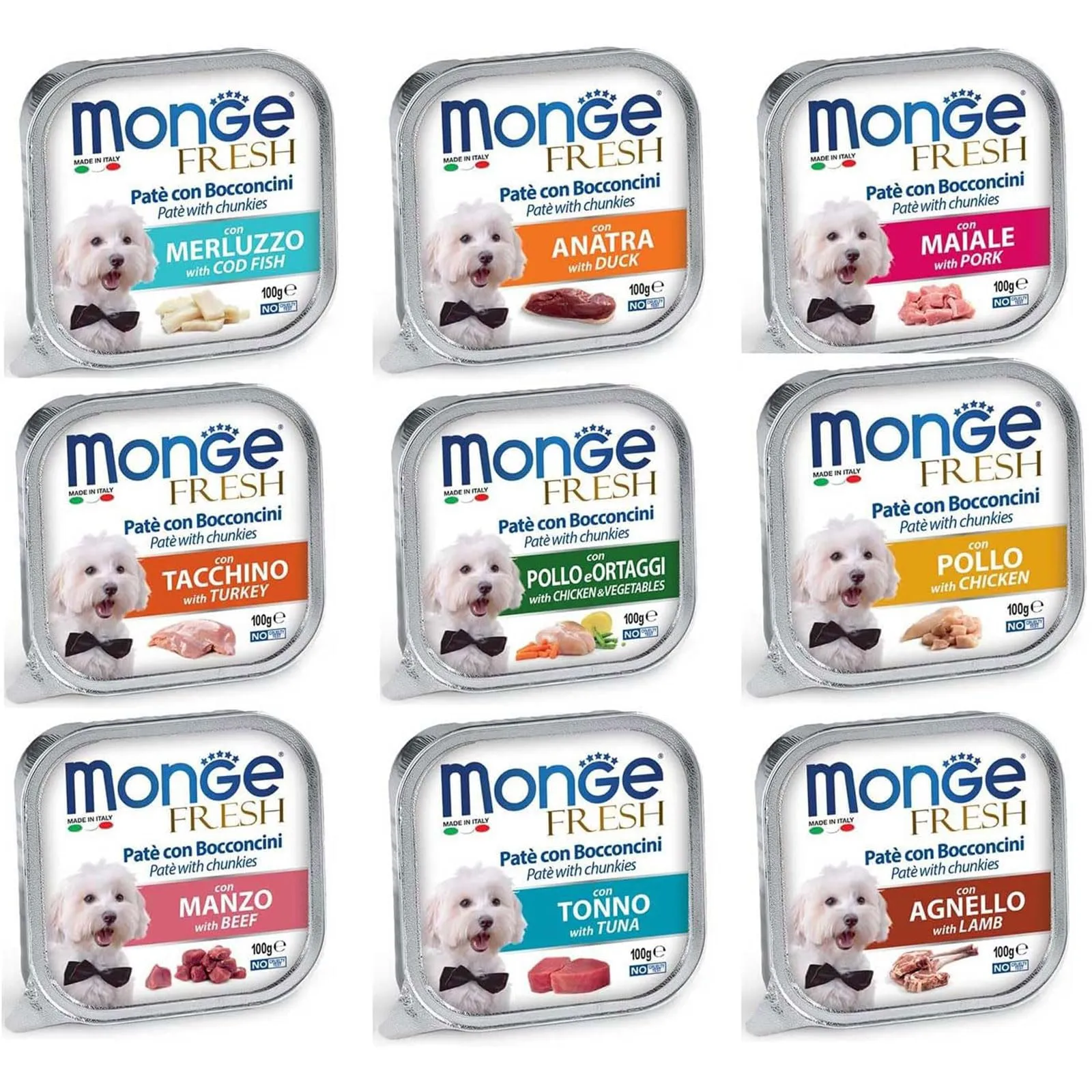 Fresh paté Monge cibo per cani in scatola - 32 vaschette da 100 grammi - Confezione risparmio (Tacchino) - immagine 1