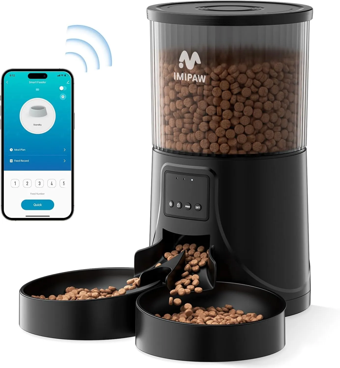 IMIPAW Distributore Automatico Cibo Gatti con 2 Ciotole, Controllato da APP - immagine 1