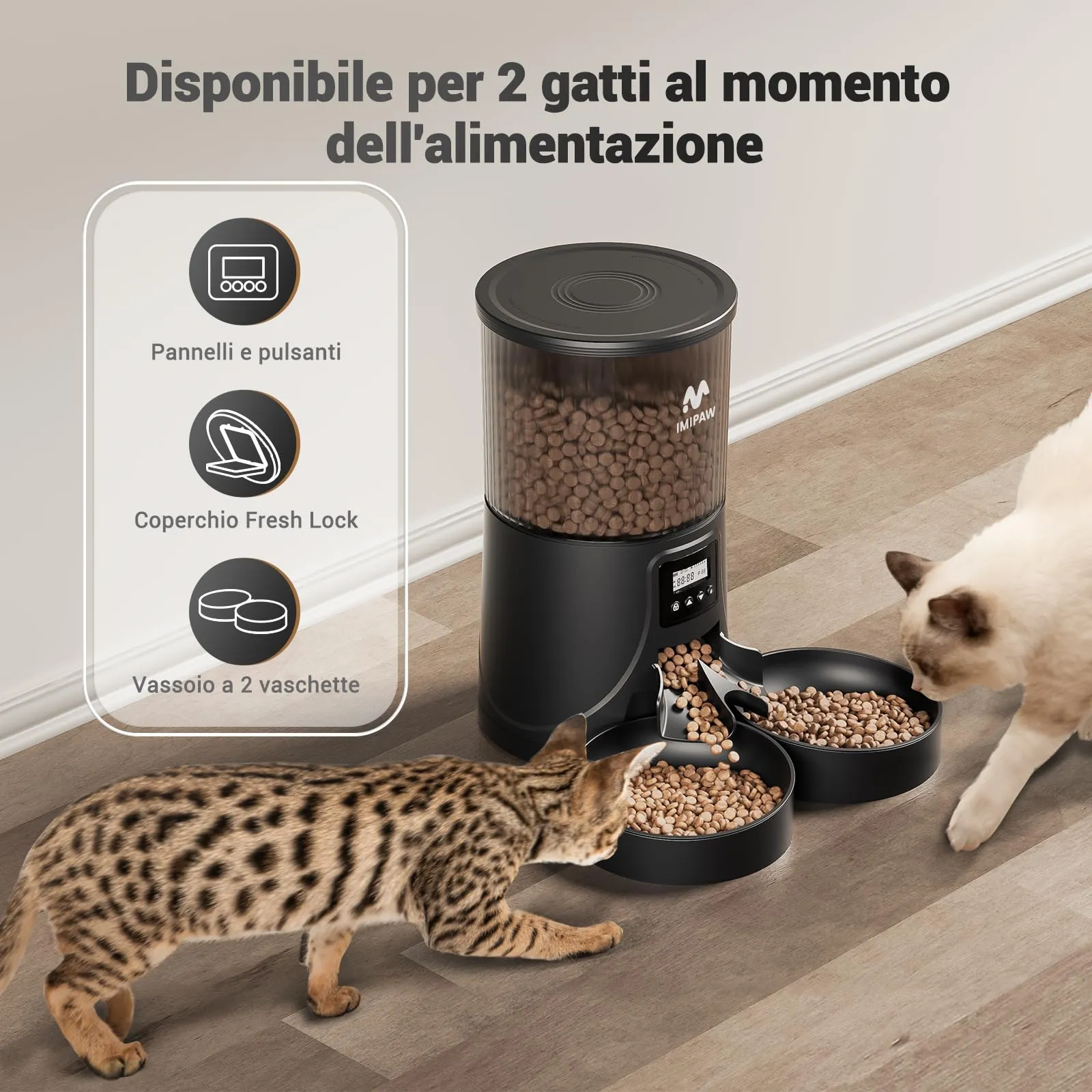 IMIPAW Distributore Automatico Cibo Gatti con 2 Ciotole, Controllato da APP - immagine 2