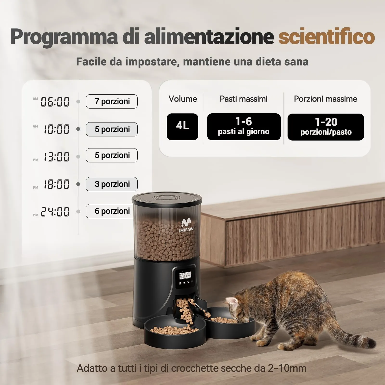 IMIPAW Distributore Automatico Cibo Gatti con 2 Ciotole, Controllato da APP - immagine 5