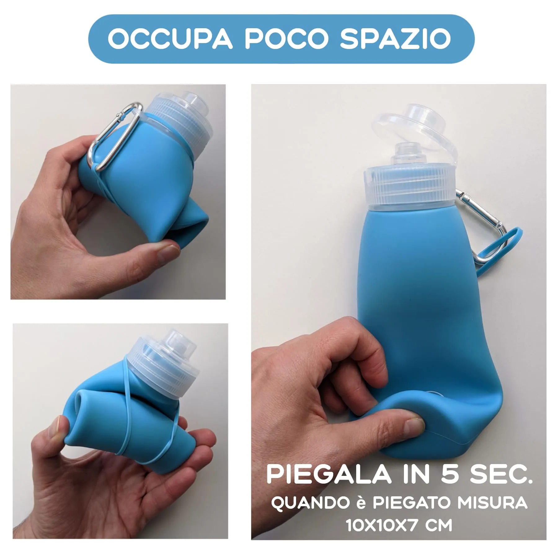 Bottiglia per Pipì Cane in Silicone 450 ml, Azzurro. Bottiglia per Pulire la Pipì del Cane in Strada, Pieghevole, Portatile, Antigoccia, con Getto a Pressione, Moschettone ed Elastico (Azzurro 450 ml) - immagine 5