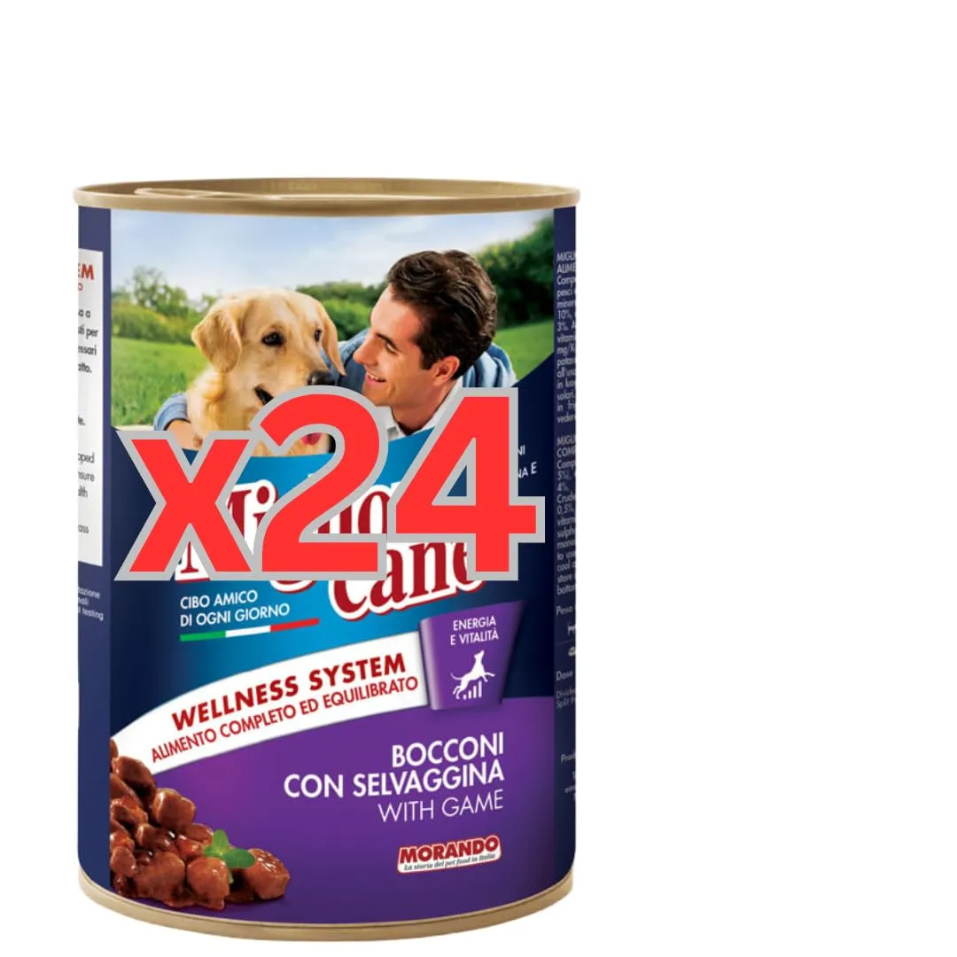 Miglior Cane Umido. 24 scatolette da 405gr cibo umido per cani Miglior Cane (Gusto, Selvaggina) - immagine 1