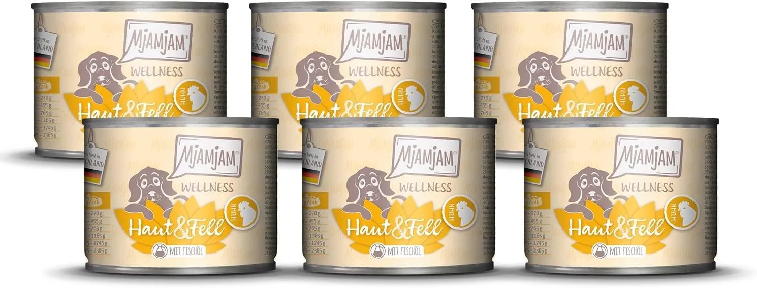 MjAMjAM - Cibo umido premium per cani - Benessere - Pelle e pelo - Pollo, confezione da 6 (6x200g), senza cereali - immagine 1