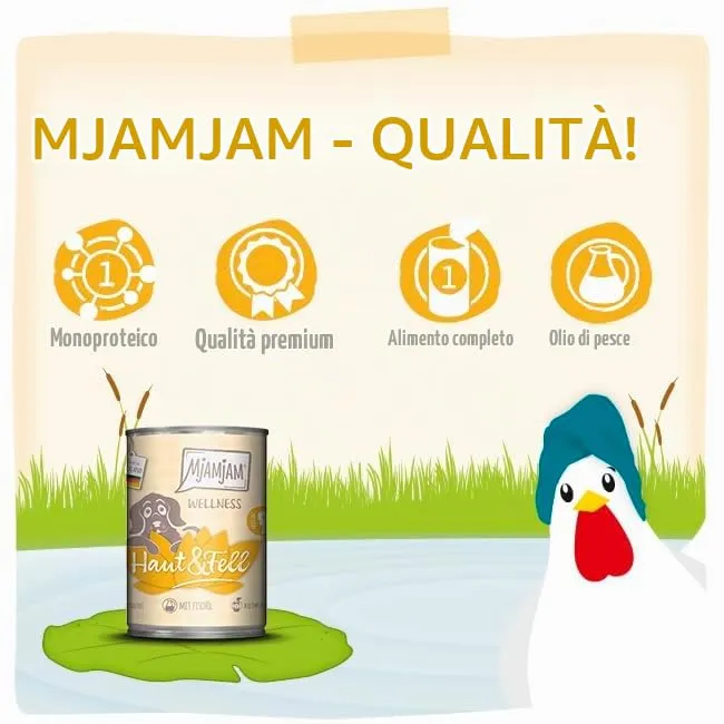 MjAMjAM - Cibo umido premium per cani - Benessere - Pelle e pelo - Pollo, confezione da 6 (6x200g), senza cereali - immagine 4