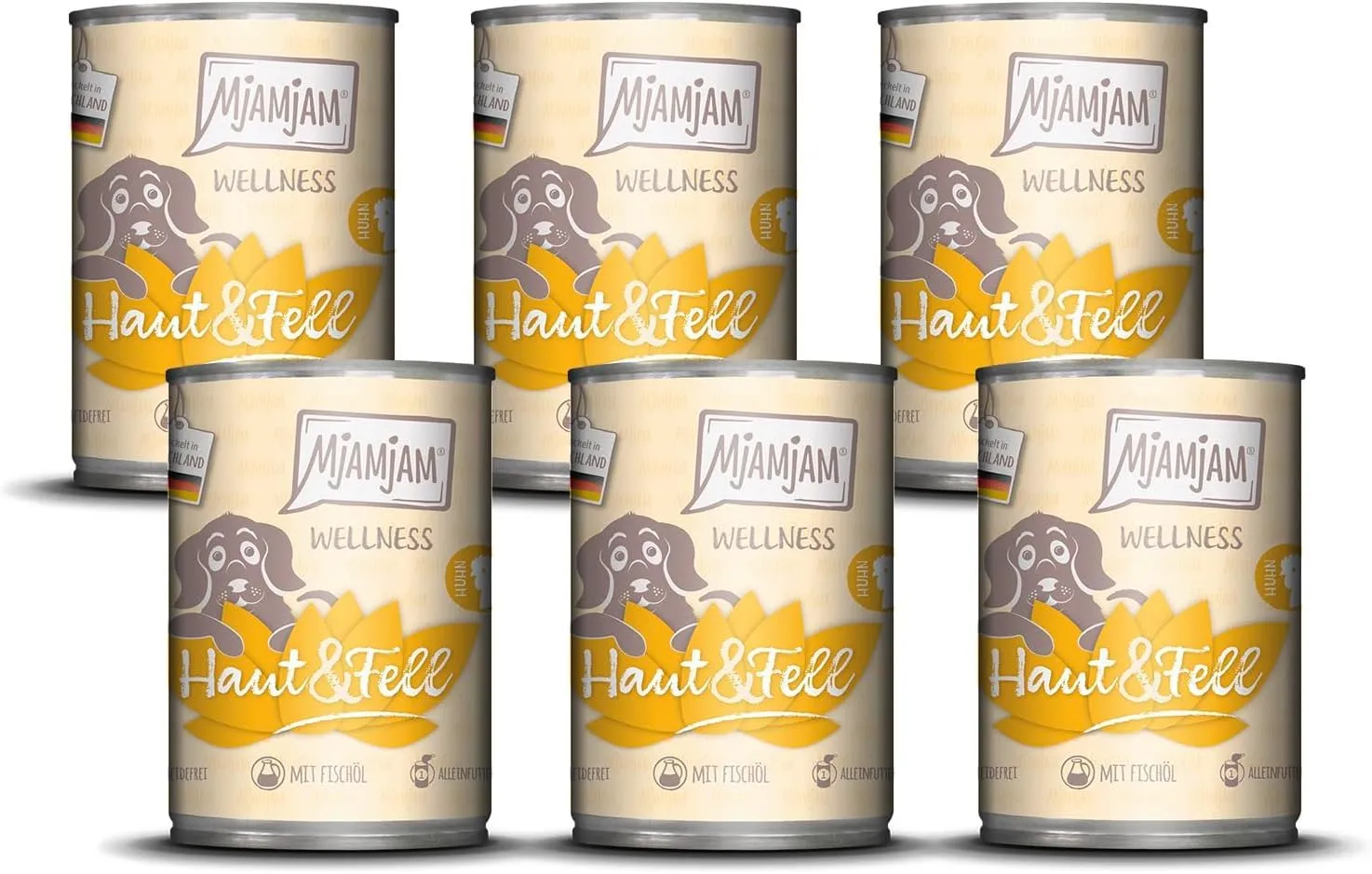 MjAMjAM - Cibo umido premium per cani - Benessere - Pelle e pelo - Pollo, confezione da 6 (6x400g), senza cereali - immagine 1
