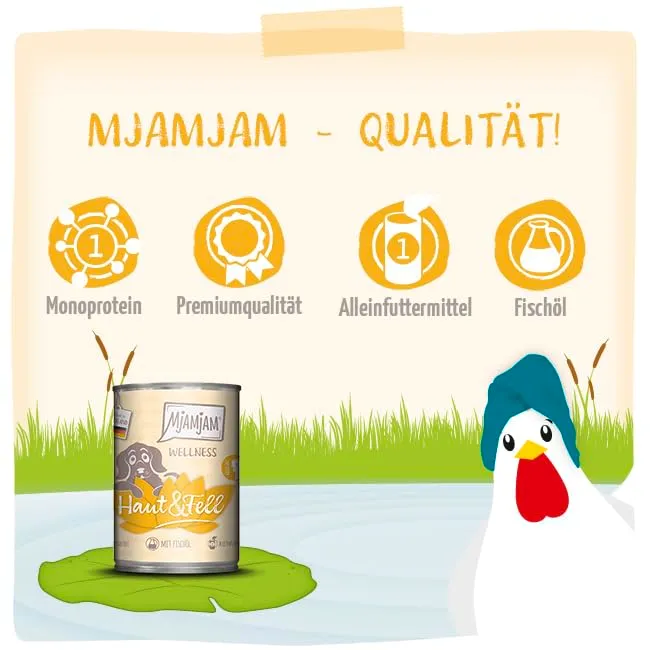 MjAMjAM - Cibo umido premium per cani - Benessere - Pelle e pelo - Pollo, confezione da 6 (6x400g), senza cereali - immagine 4