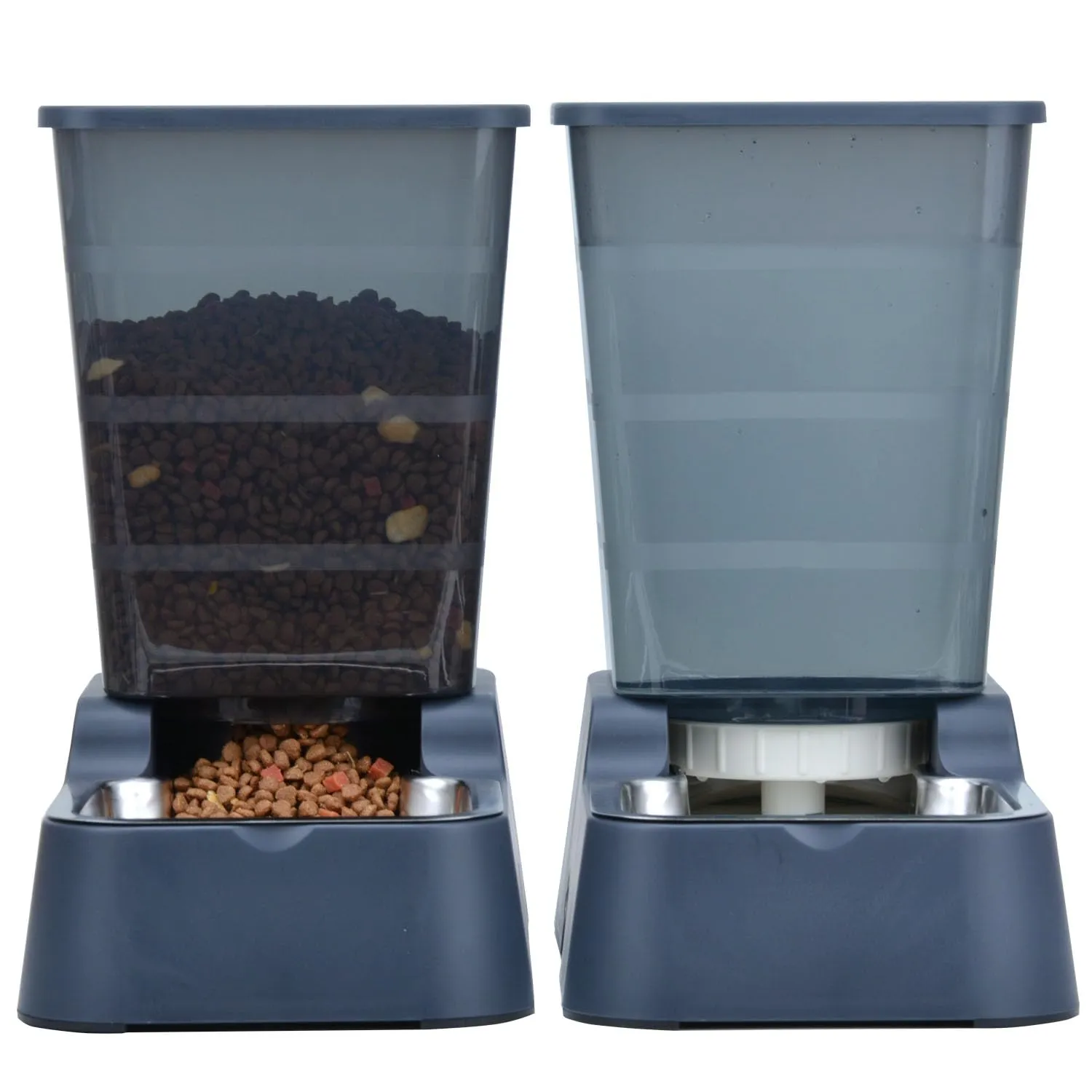 5 L Distributore Automatico di cibo e Acqua a Gravità per Gatti e Cani, Con Ciotola in Acciaio Inossidabile Senza BPA, Distributore di Cibo x 1 + Distributore di Acqua x 1 (Set Grigio scuro 5 L) - immagine 7