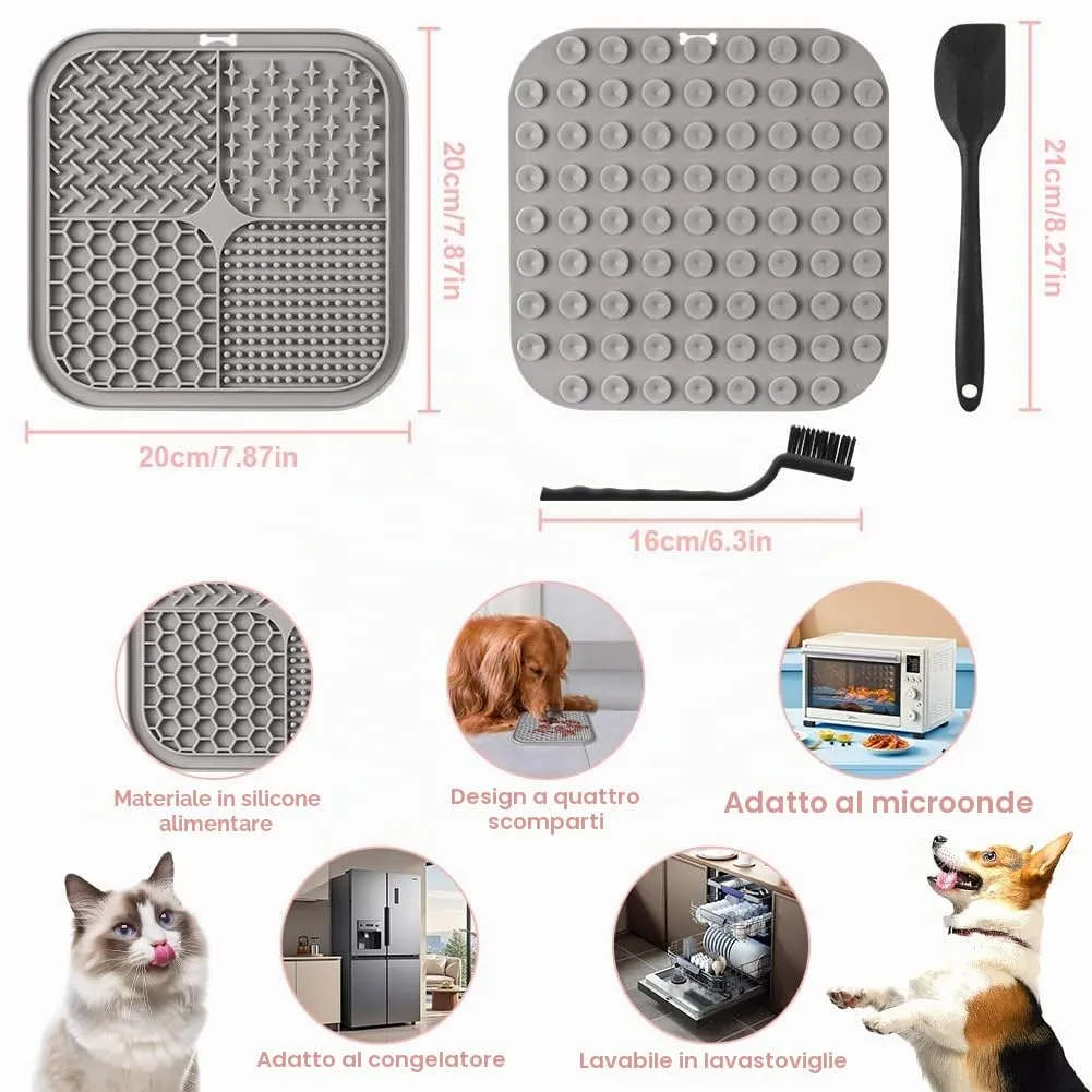 HOTUT Tappetino da Leccare per Cani e Gatti,2 Pezzi Cane Pad Leccare con Spatola e Spazzola,Senza BPA Lick Mat per Cani con Ventosa per Bagno Toelettatura,Alleviare L'ansia - immagine 2