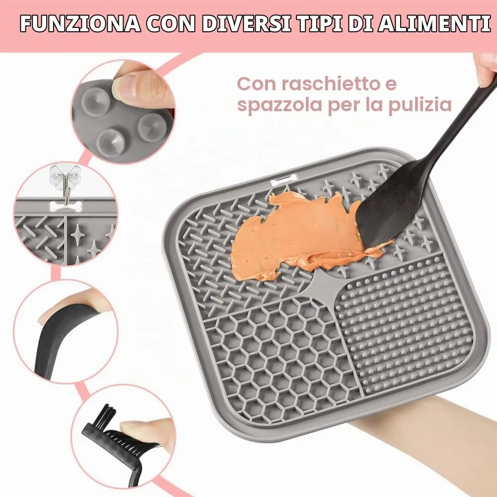 HOTUT Tappetino da Leccare per Cani e Gatti,2 Pezzi Cane Pad Leccare con Spatola e Spazzola,Senza BPA Lick Mat per Cani con Ventosa per Bagno Toelettatura,Alleviare L'ansia - immagine 3