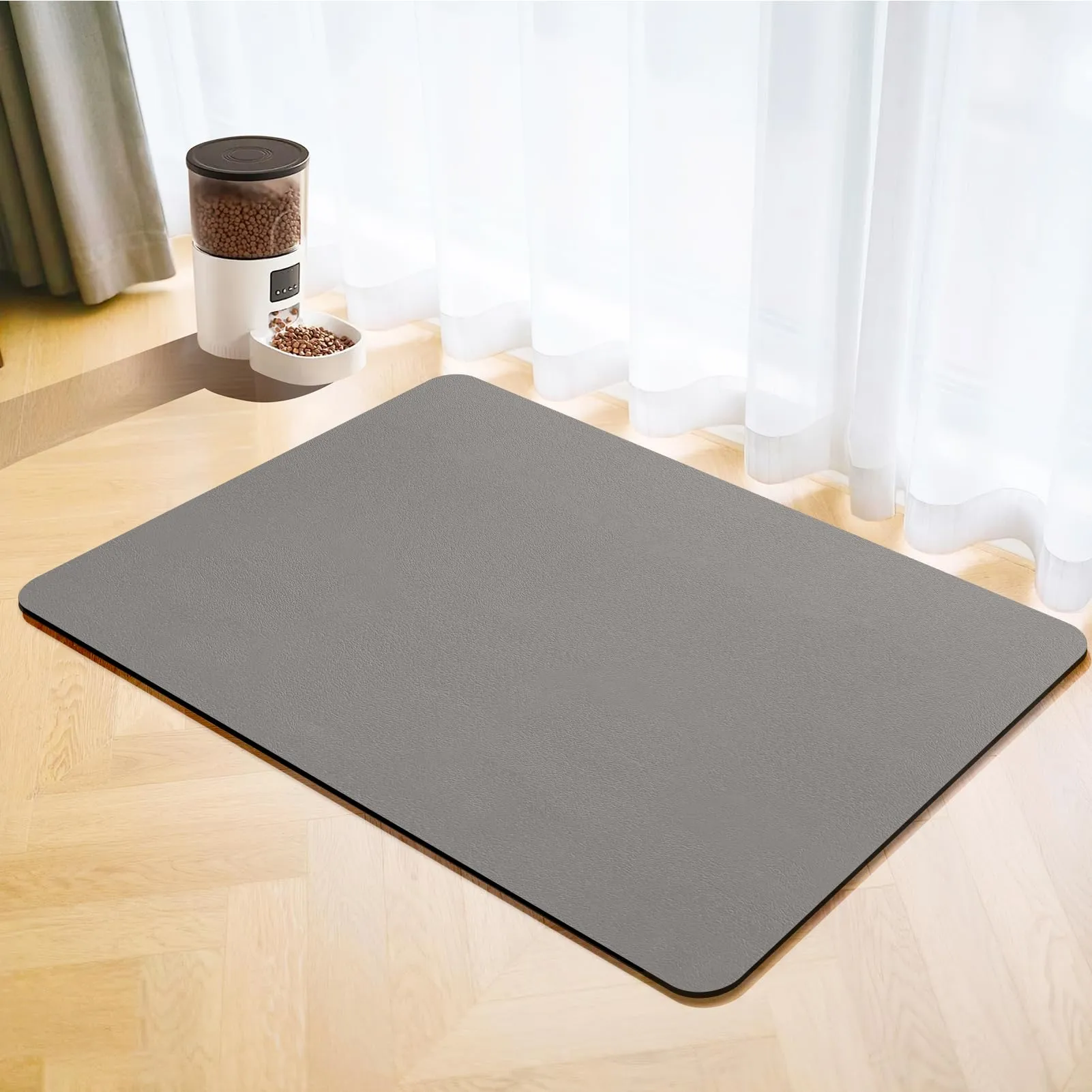 Tappetino Ciotola Cane,Super Assorbenti Tappetino Sottociotola Per Cani,Facile da Pulire Antiscivolo Tappetino Ciotole Gatto (Grigio, 40x60cm) - immagine 1