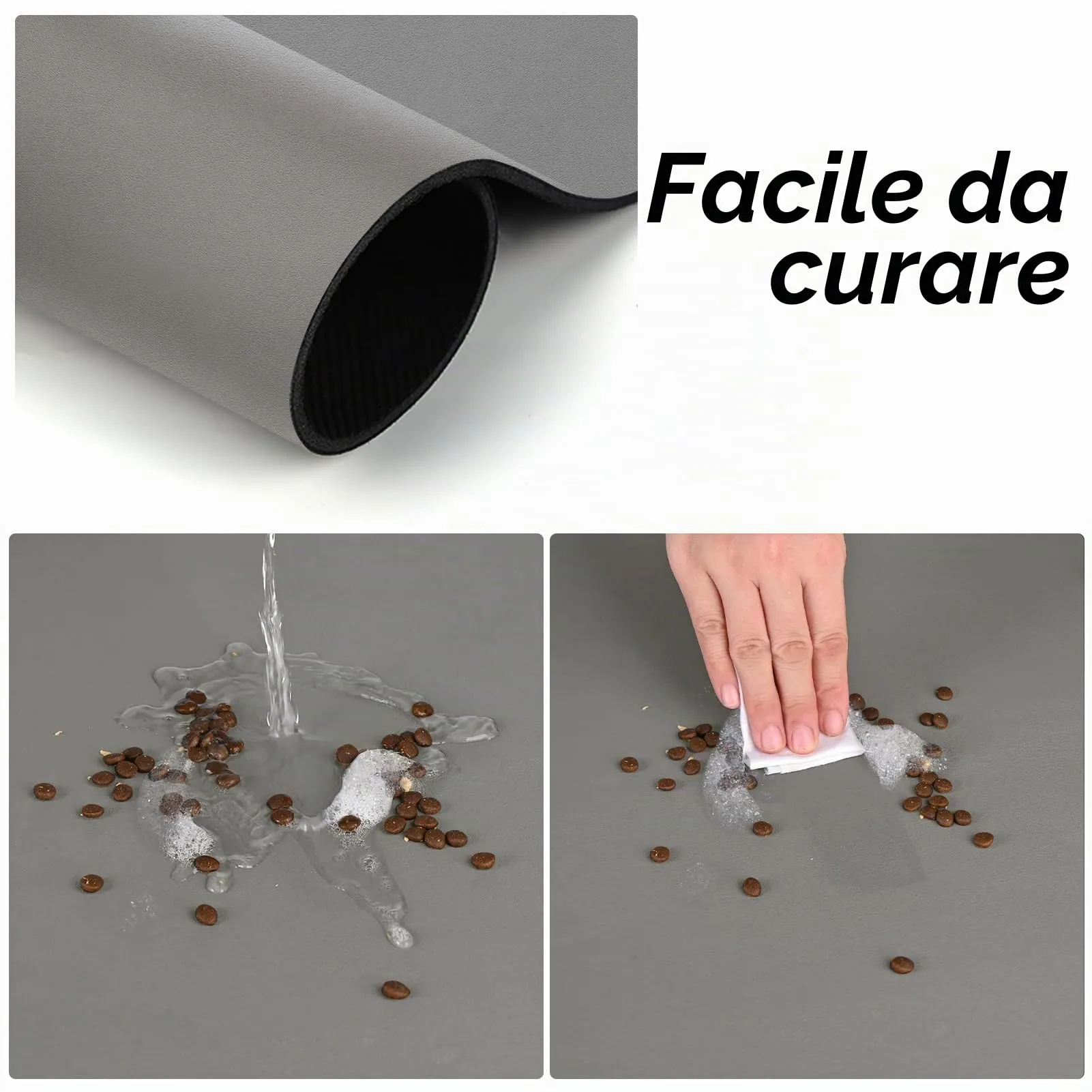 Tappetino Ciotola Cane,Super Assorbenti Tappetino Sottociotola Per Cani,Facile da Pulire Antiscivolo Tappetino Ciotole Gatto (Grigio, 40x60cm) - immagine 5