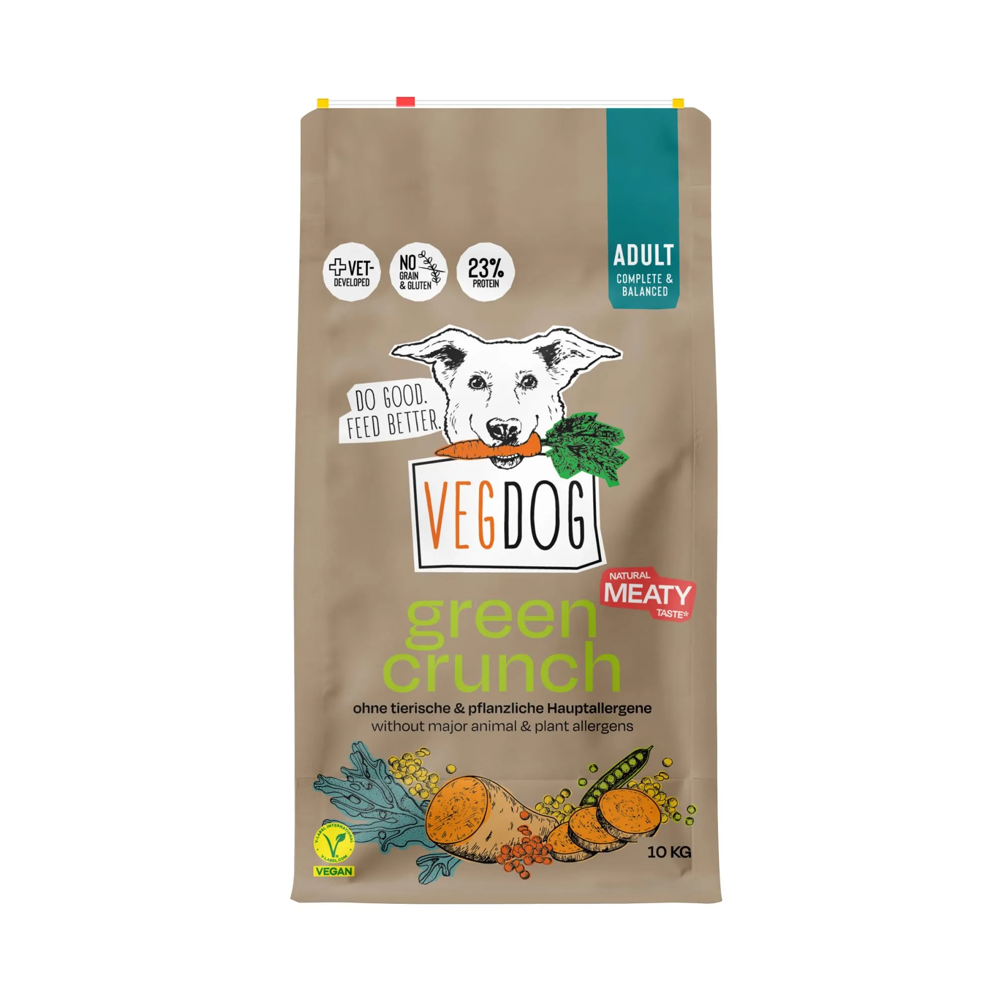VEGDOG Green Crunch Crocchette Ipoallergeniche (10 kg) | Cani Adulti | Senza Glutine, Cereali e Soia | Alimento Completo con Proteine di Piselli - immagine 1