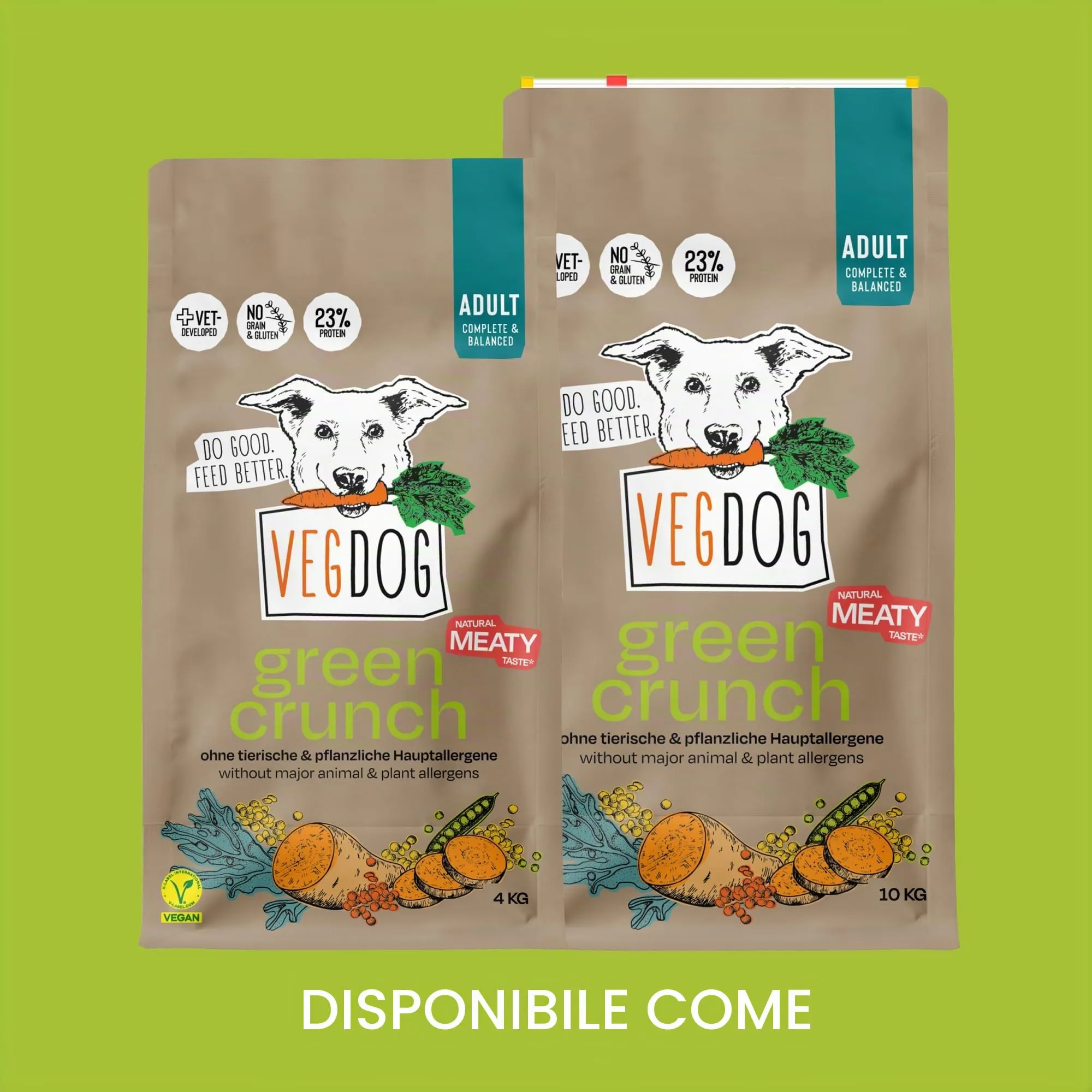 VEGDOG Green Crunch Crocchette Ipoallergeniche (10 kg) | Cani Adulti | Senza Glutine, Cereali e Soia | Alimento Completo con Proteine di Piselli - immagine 2
