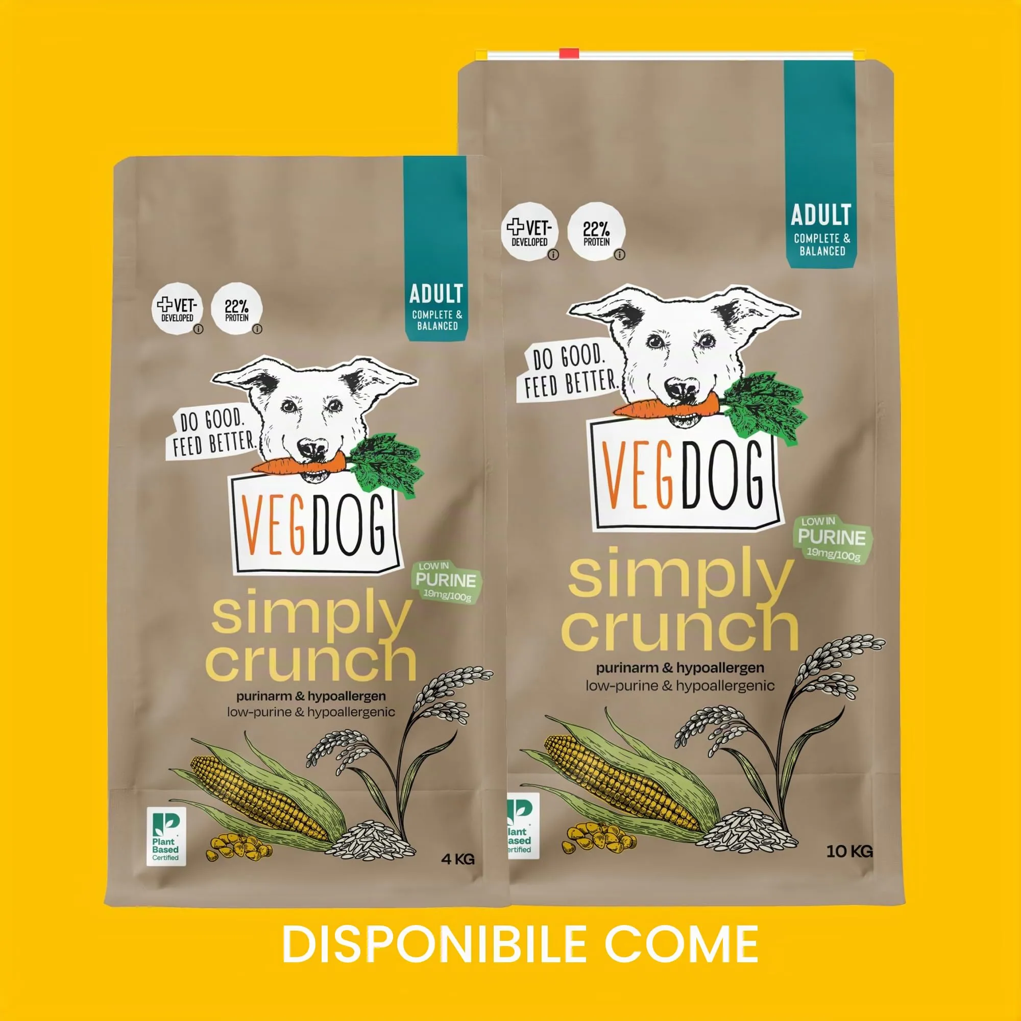 VEGDOG Simply Crunch cibo secco ipoallergenico (4 kg) | Cani adulti | senza glutine e soia, ben digeribile, a basso contenuto di purine | Alimento completo per cani allergici con proteine di mais - immagine 2