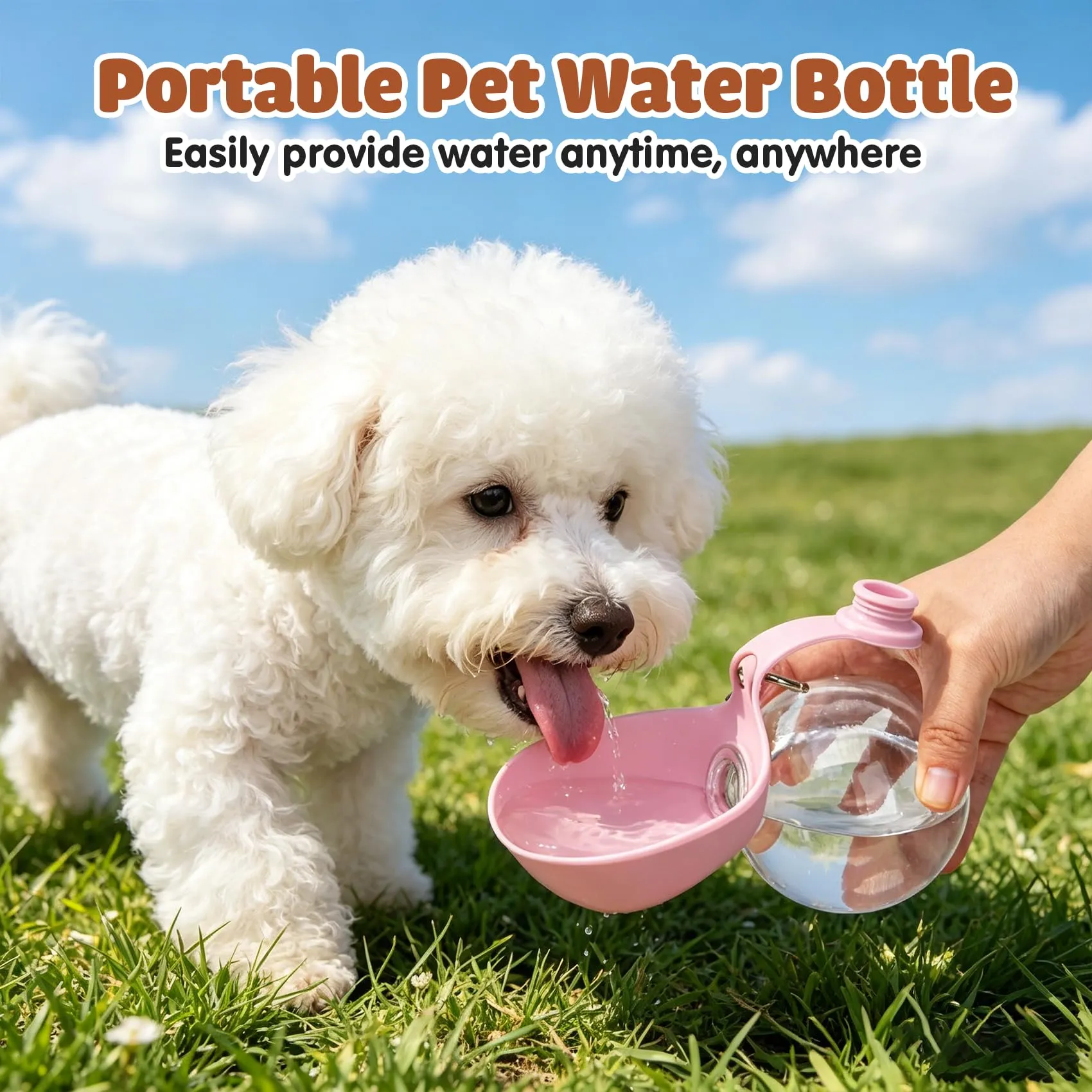LTFIOON Borraccia per cani da viaggio, 285ml Bottiglia in plastica per cani, Borraccia anti-perdita con ciotola in silicone pieghevole, Borraccia portatile per cani per passeggiate, viaggi, campeggio - immagine 3