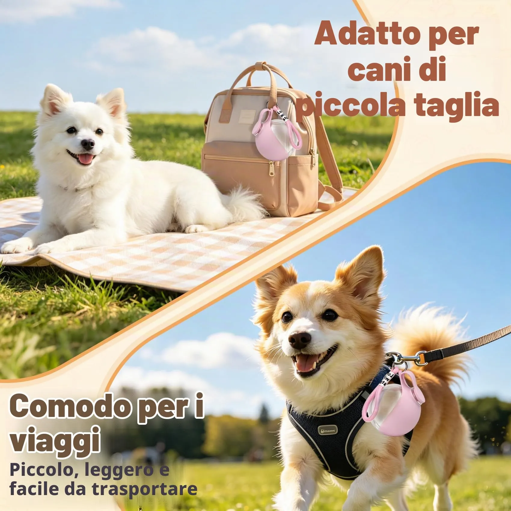 LTFIOON Borraccia per cani da viaggio, 285ml Bottiglia in plastica per cani, Borraccia anti-perdita con ciotola in silicone pieghevole, Borraccia portatile per cani per passeggiate, viaggi, campeggio - immagine 5