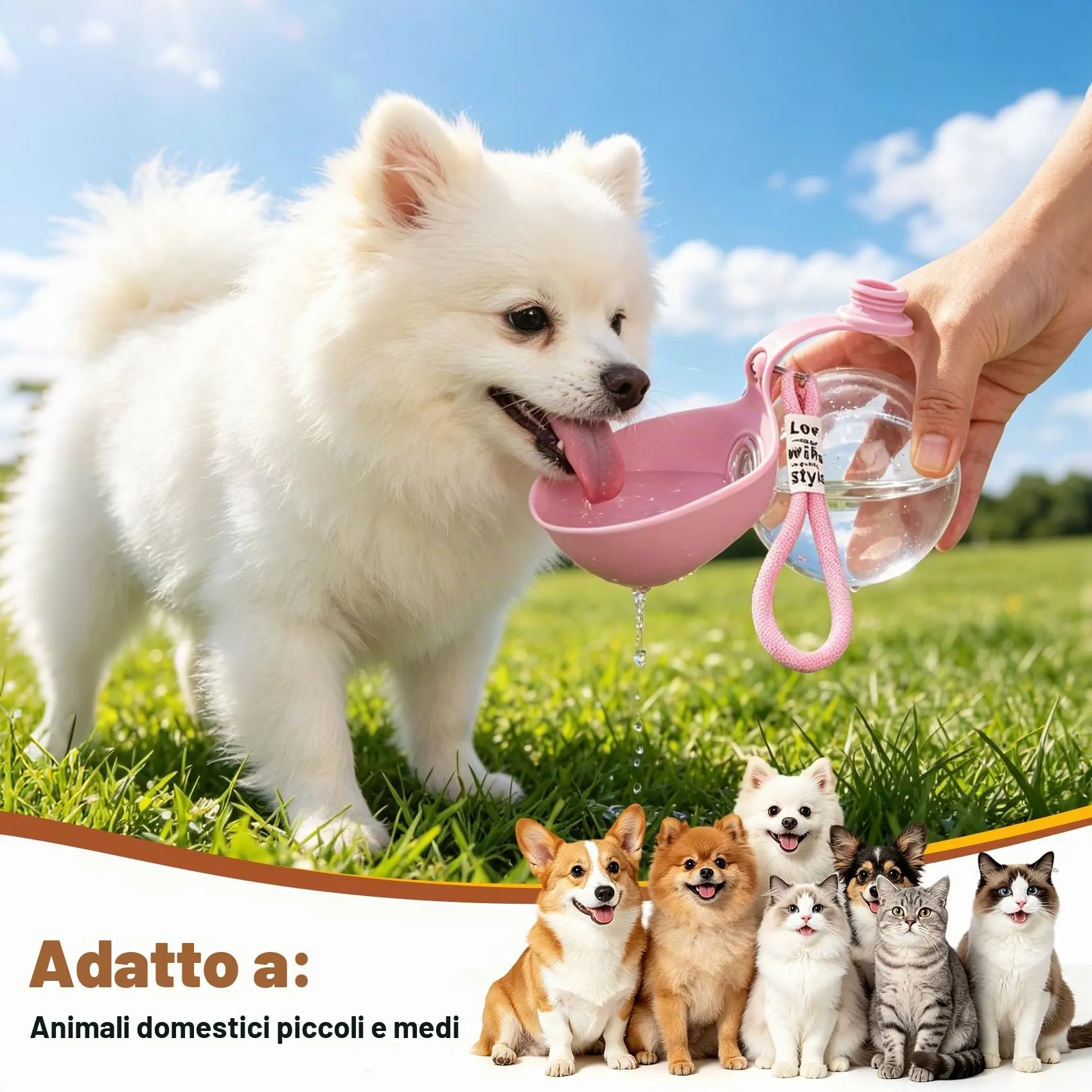LTFIOON Borraccia per cani da viaggio, 285ml Bottiglia in plastica per cani, Borraccia anti-perdita con ciotola in silicone pieghevole, Borraccia portatile per cani per passeggiate, viaggi, campeggio - immagine 6