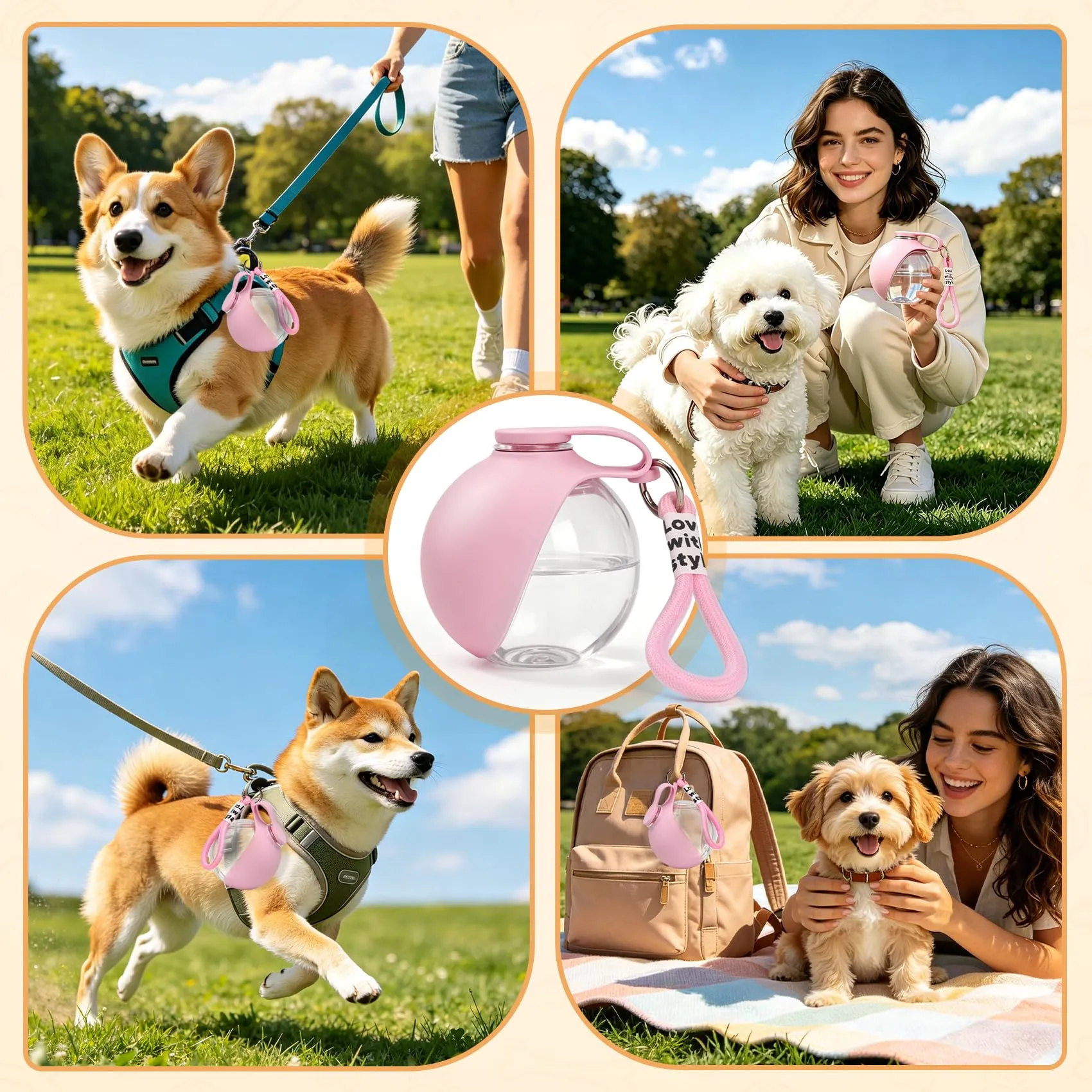 LTFIOON Borraccia per cani da viaggio, 285ml Bottiglia in plastica per cani, Borraccia anti-perdita con ciotola in silicone pieghevole, Borraccia portatile per cani per passeggiate, viaggi, campeggio - immagine 7