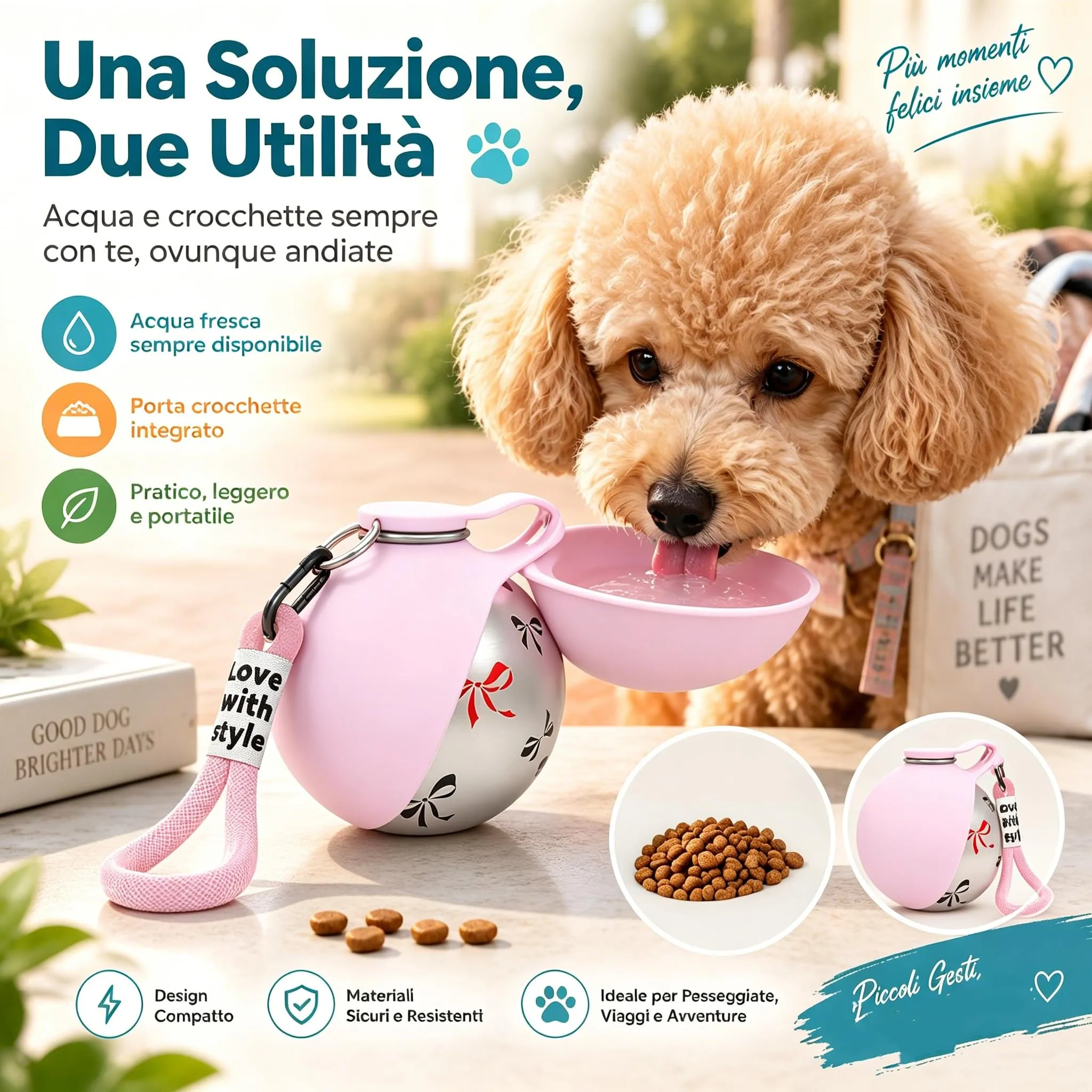 Trywise Borraccia per Cane Portatile - Distributore d'Acqua con Ciotola Pieghevole in Silicone, Anti-Goccia, 285 ml - Ideale per Passeggiate, Viaggi e Escursioni per Cani e Gatti (rosa) - immagine 3