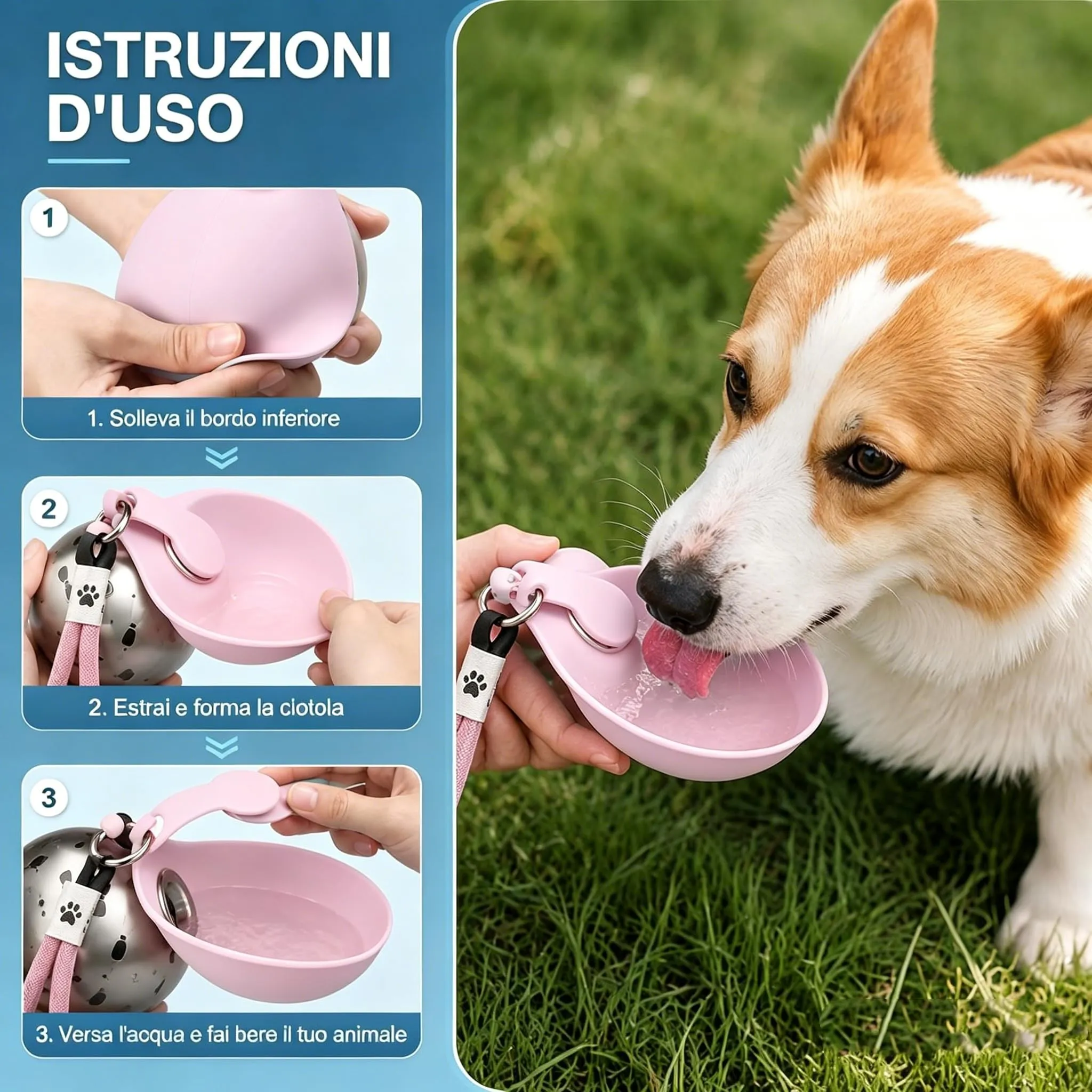 Trywise Borraccia per Cane Portatile - Distributore d'Acqua con Ciotola Pieghevole in Silicone, Anti-Goccia, 285 ml - Ideale per Passeggiate, Viaggi e Escursioni per Cani e Gatti (rosa) - immagine 4