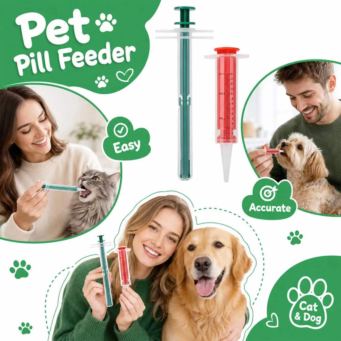 TRMPLX Sparapillole Per Gatti Riutilizzabile Sparapillole Gatto Sicuro Efficace Animali Domestici Siringa Con Punta In Silicone Per Liquido/Capsula,Sicuro Efficace Animali Domestici Siringa-C - immagine 2