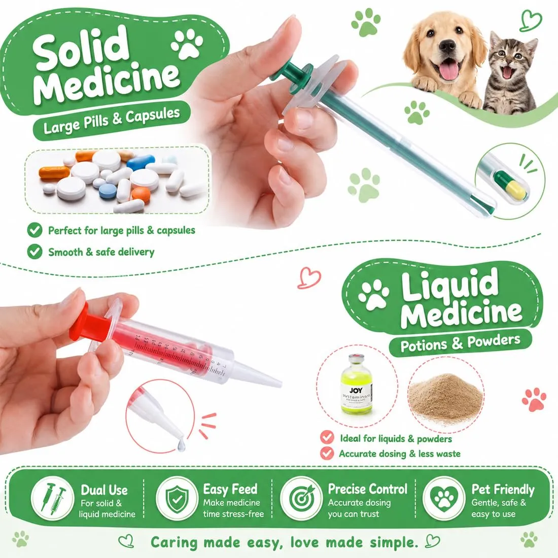 TRMPLX Sparapillole Per Gatti Riutilizzabile Sparapillole Gatto Sicuro Efficace Animali Domestici Siringa Con Punta In Silicone Per Liquido/Capsula,Sicuro Efficace Animali Domestici Siringa-C - immagine 4