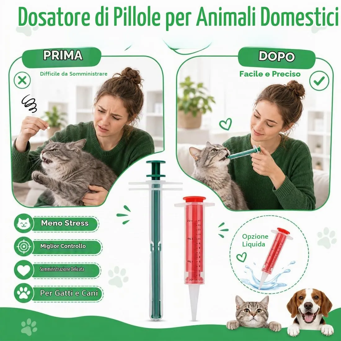TRMPLX Sparapillole Per Gatti Riutilizzabile Sparapillole Gatto Sicuro Efficace Animali Domestici Siringa Con Punta In Silicone Per Liquido/Capsula,Sicuro Efficace Animali Domestici Siringa-C - immagine 5