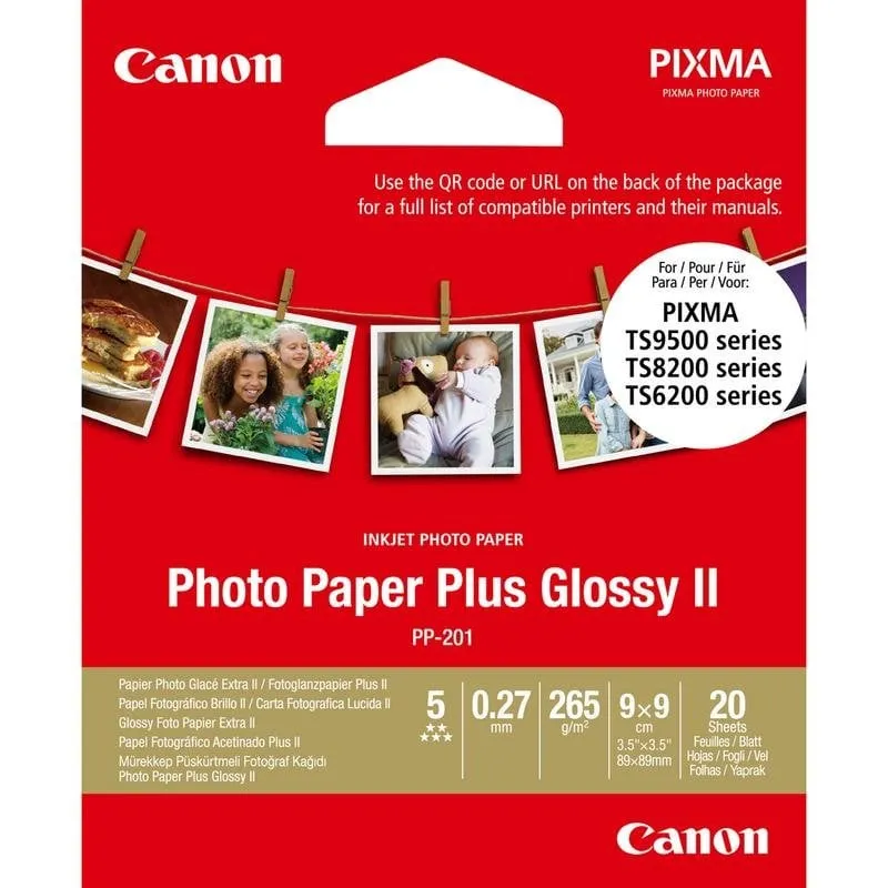 Carta fotografica Canon Plus Glossy II PP-201 89x89 mm 265 g/m² 20 fogli alta brillantezza - immagine 1