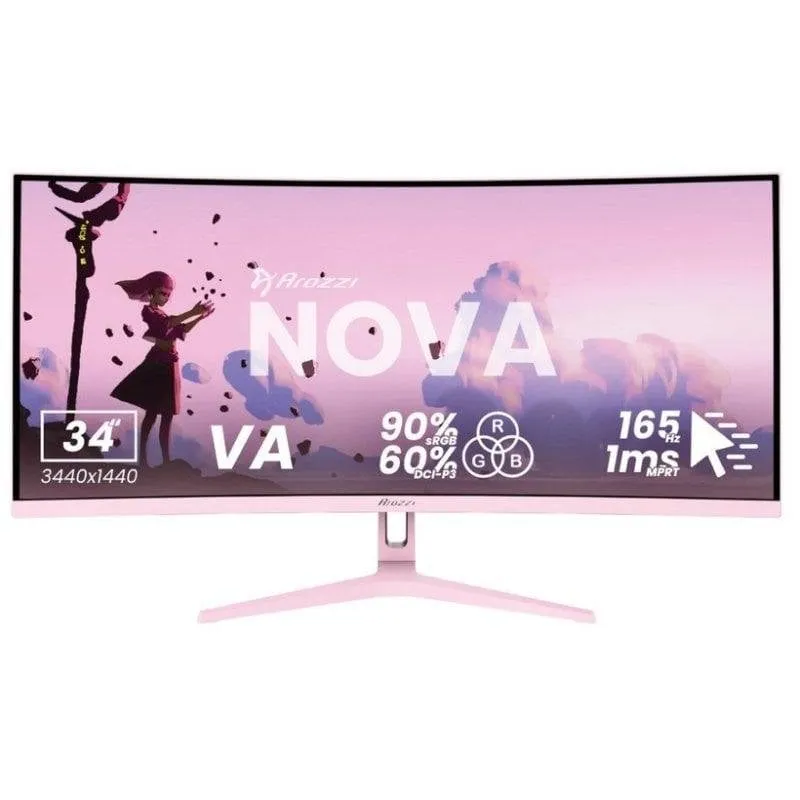 Monitor PC Arozzi Nova 34" UltraWide QHD 165Hz VA Curvo 1ms Altoparlanti Rosa - immagine 1