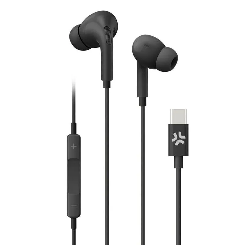 Auricolari Celly UP1200 cablati USB-C per chiamate e musica con microfono neri - immagine 1