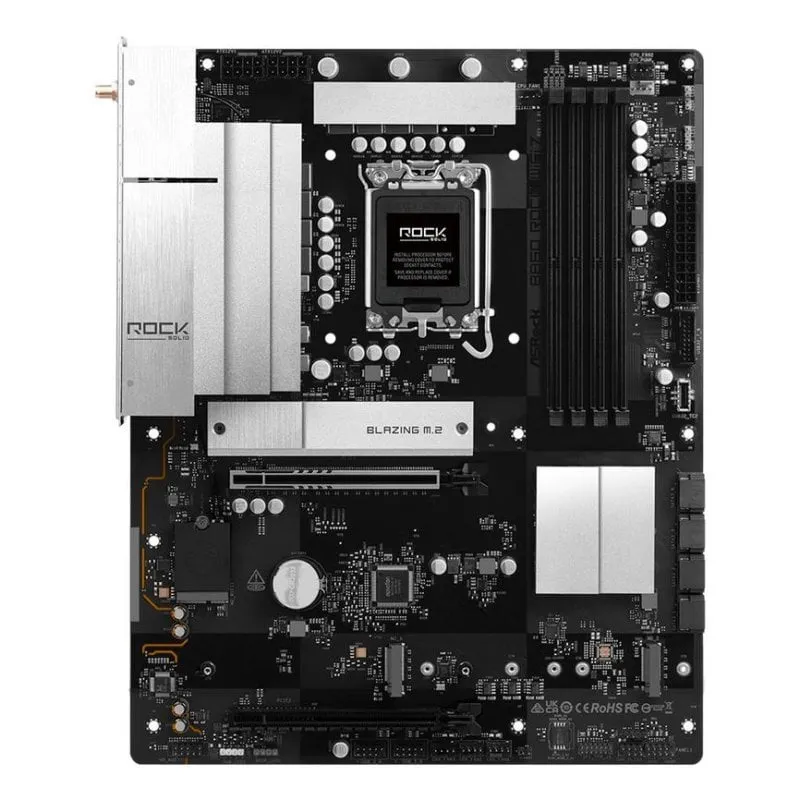 Schede Madri AsRock B860 Rock WiFi 7 B860 LGA1851 DDR5 ATX WiFi 7 PCIe 5.0 256GB 2.5GbE M.2 RAID - immagine 1