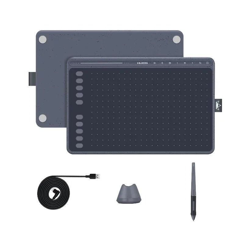 Tavoletta grafica Huion HS611 8192 livelli pressione USB-C 10 tasti grigia - immagine 1