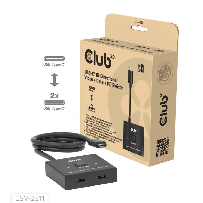 Switch KVM Club 3D CSV-2511 USB-C 8K 2x DisplayPort PD 100W - immagine 1