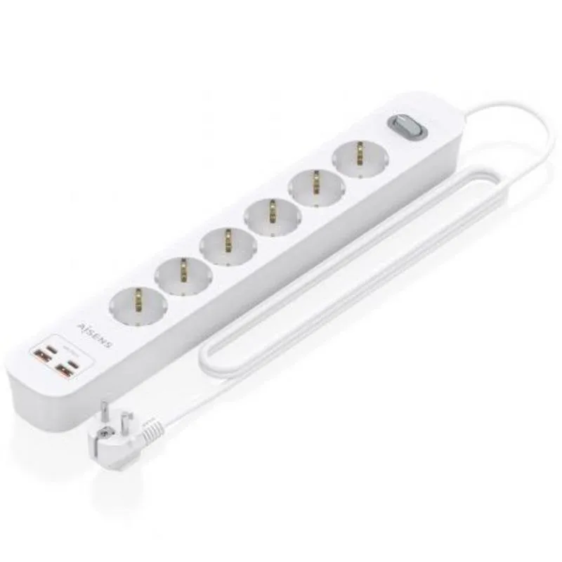 Multipresa Aisens ASPS-2A2C16-W 6 Prese 2 USB-A 2 USB-C Protezione Interruttore - immagine 1