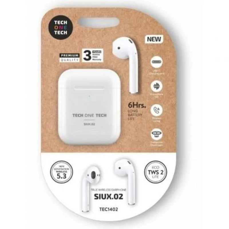 Auricolari Tech One Tech SIUX.2 wireless Bluetooth TWS con custodia di ricarica bianchi - immagine 1