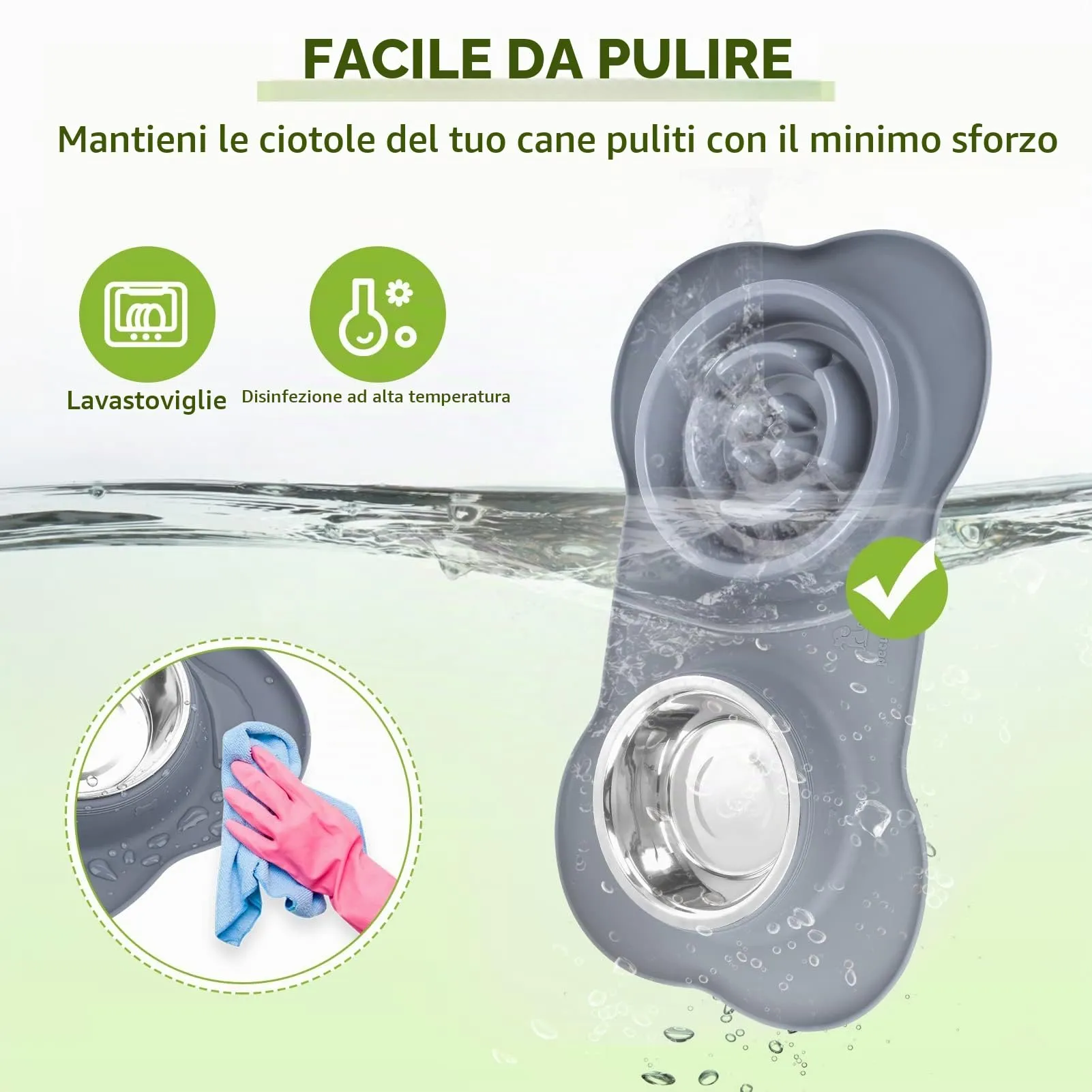 Pecute Ciotola 3 in 1 per Cani con Alimentazione Lenta: Doppia Ciotola Anti Ingozzamento con Tappetino Antiscivolo, Antiribaltamento e Antitrabocco, 400ml + 150ml, Ideale per Medie e Grandi (Grigio) - immagine 6