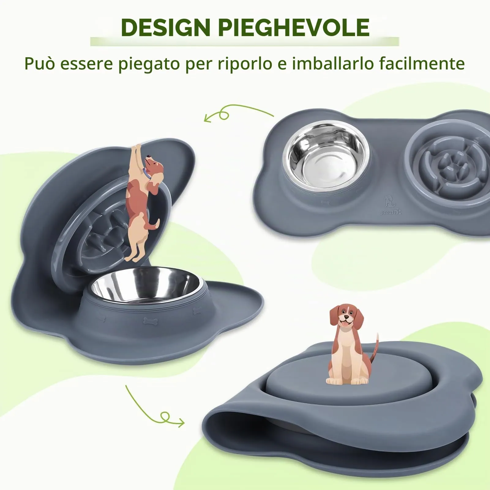 Pecute Ciotola 3 in 1 per Cani con Alimentazione Lenta: Doppia Ciotola Anti Ingozzamento con Tappetino Antiscivolo, Antiribaltamento e Antitrabocco, 500ml + 250ml, Ideale per Medie e Grandi (Grigio) - immagine 6