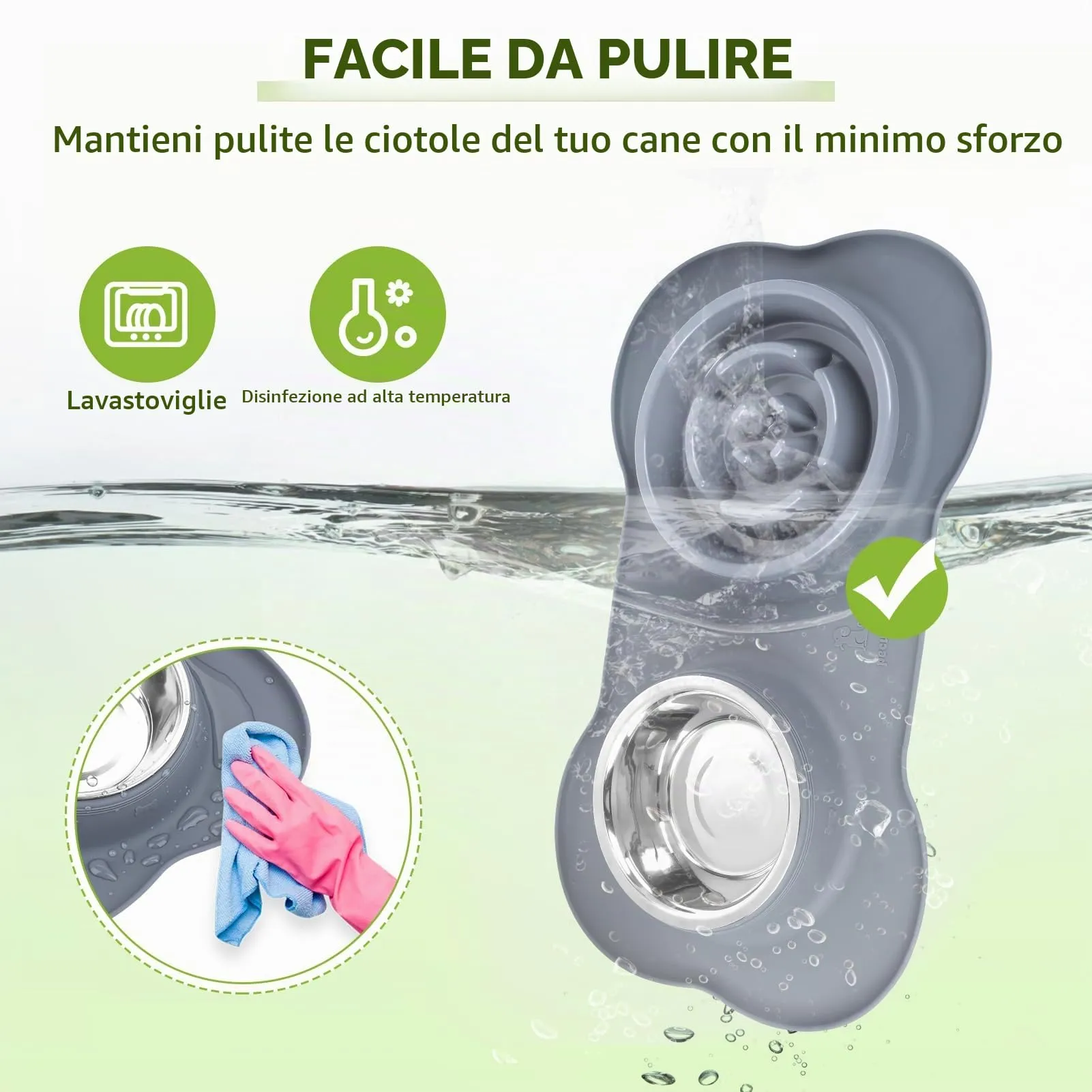 Pecute Ciotola 3 in 1 per Cani con Alimentazione Lenta: Doppia Ciotola Anti Ingozzamento con Tappetino Antiscivolo, Antiribaltamento e Antitrabocco, 500ml + 250ml, Ideale per Medie e Grandi (Grigio) - immagine 7