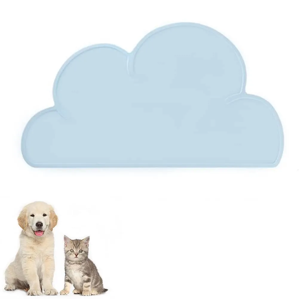 FANJIANG Tappetini Sottociotola per Cani/Gatti, Tappetino per Ciotola di Cibo Antiscivolo per Animali,Perfetto per Proteggere Il Pavimento da Liquidi (Blu) - immagine 1