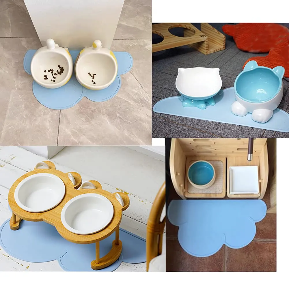 FANJIANG Tappetini Sottociotola per Cani/Gatti, Tappetino per Ciotola di Cibo Antiscivolo per Animali,Perfetto per Proteggere Il Pavimento da Liquidi (Blu) - immagine 2