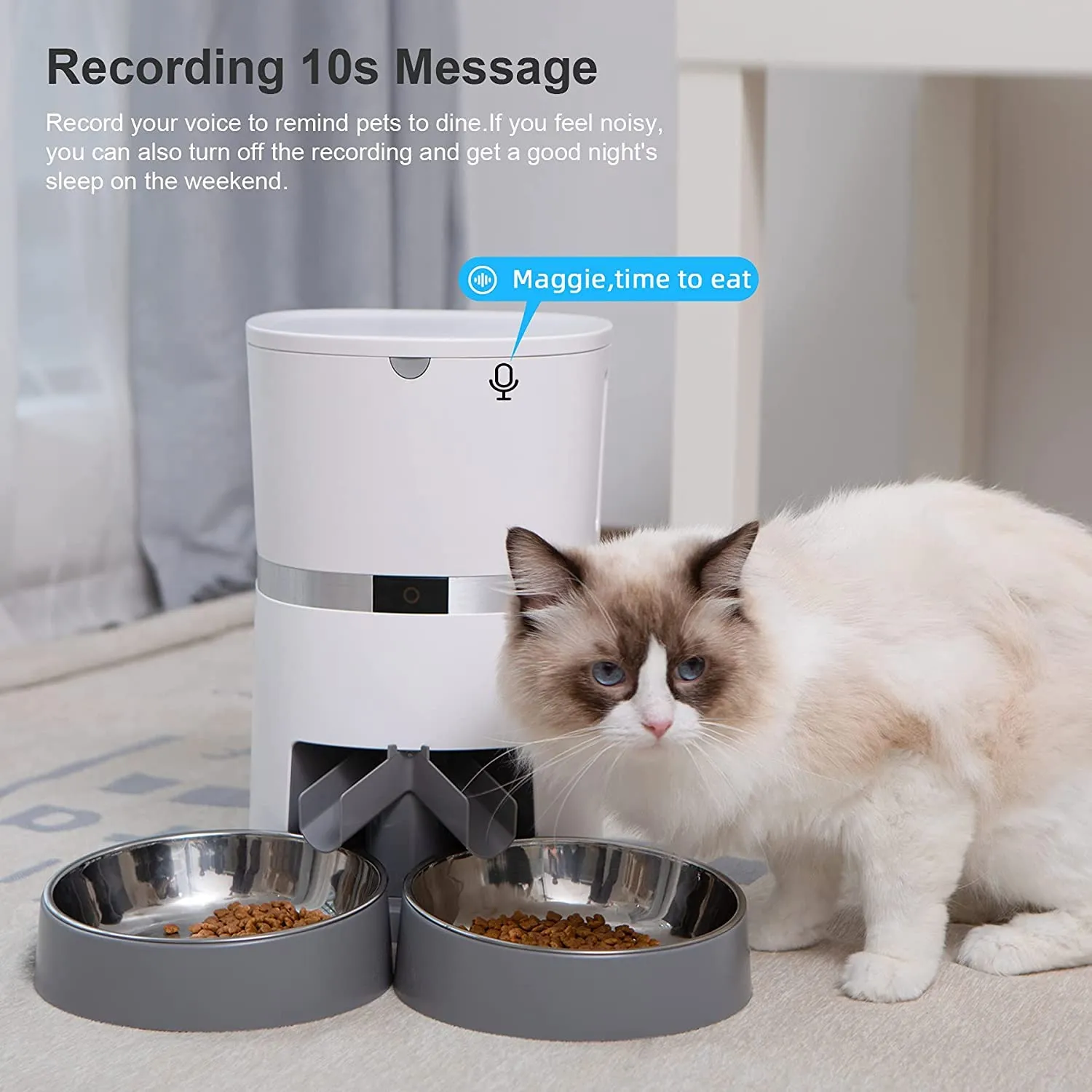 WellToBe Wifi Distributore Automatico di Cibo per Due Gatti, Alimentatore Automatico per Animali e Cani Con App e separatore, Timer e di Registrazione del Suono Fino a 6 pasti al Giorno - immagine 4